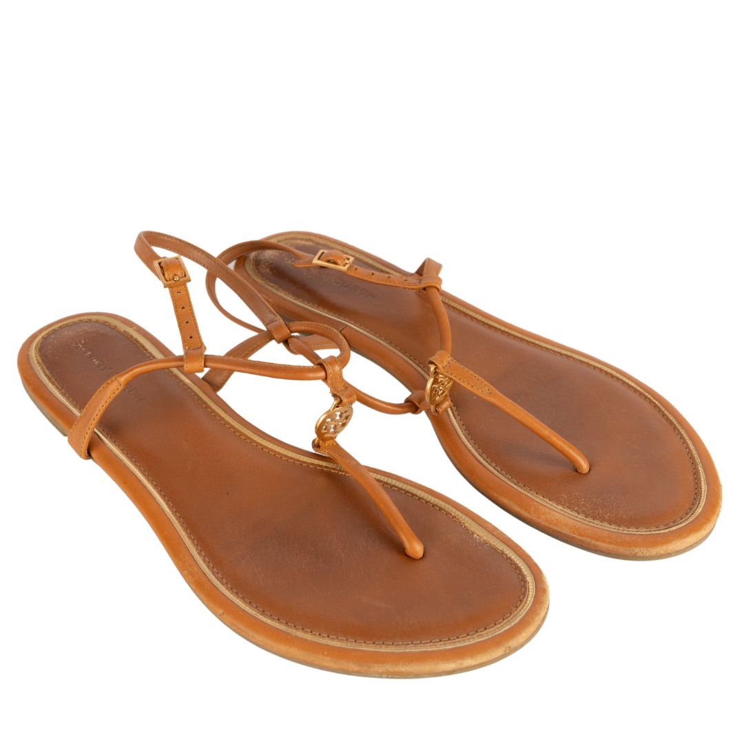 Emmy London Flat Tan Sandals With Ankle Strap Tory Burch Emmy T