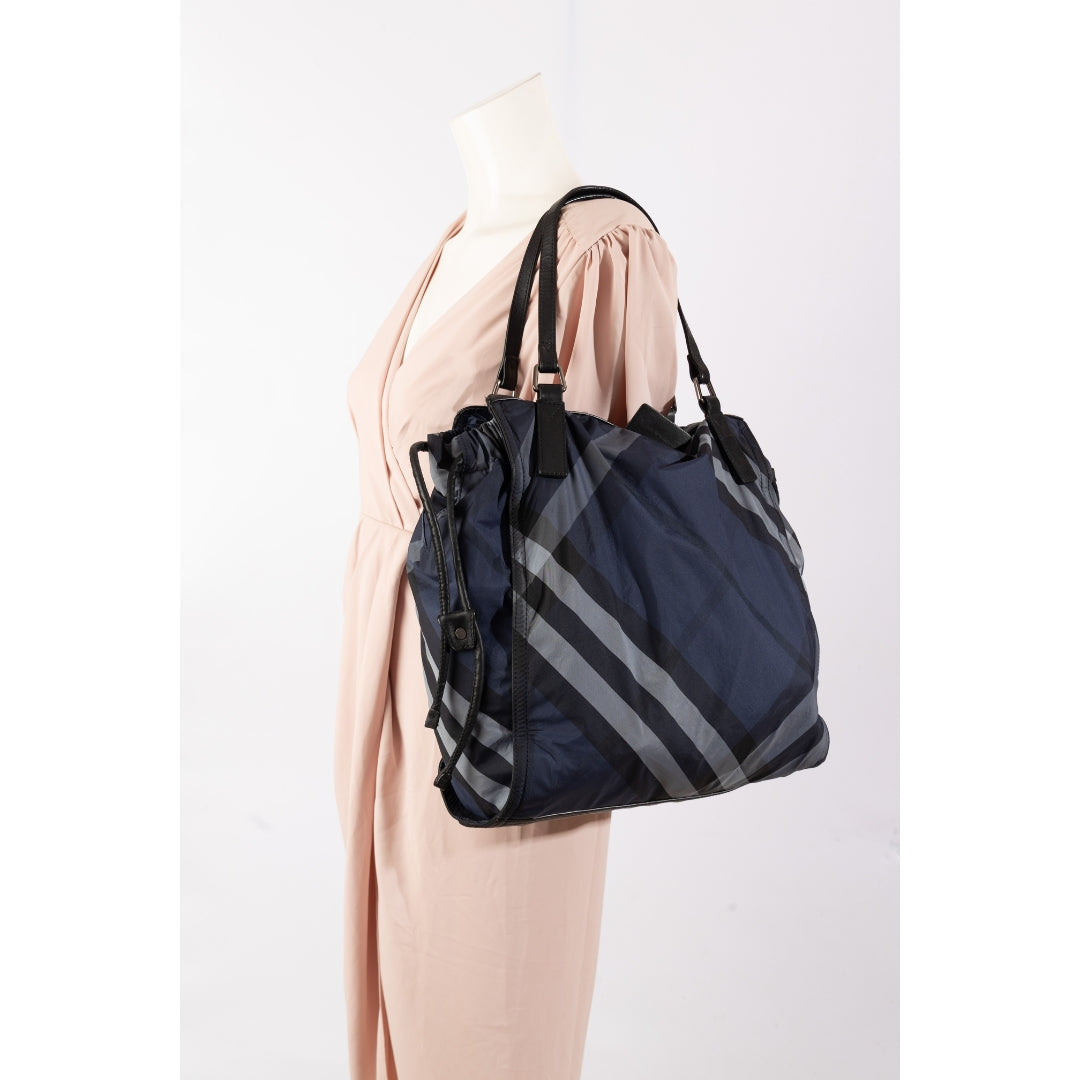 Burberry Blue Mega Check Nylon & Leather Buckleigh Tote
