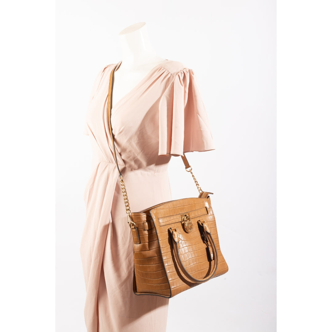 Michael Kors Hamilton Acorn Crocodile Embossed Leather Satchel