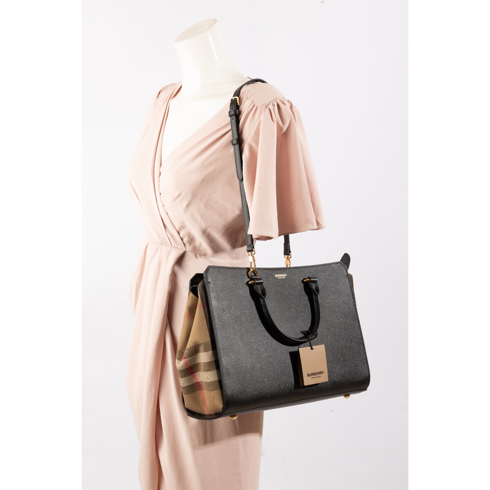 Burberry Black Vintage Check Banwell Convertible Bag