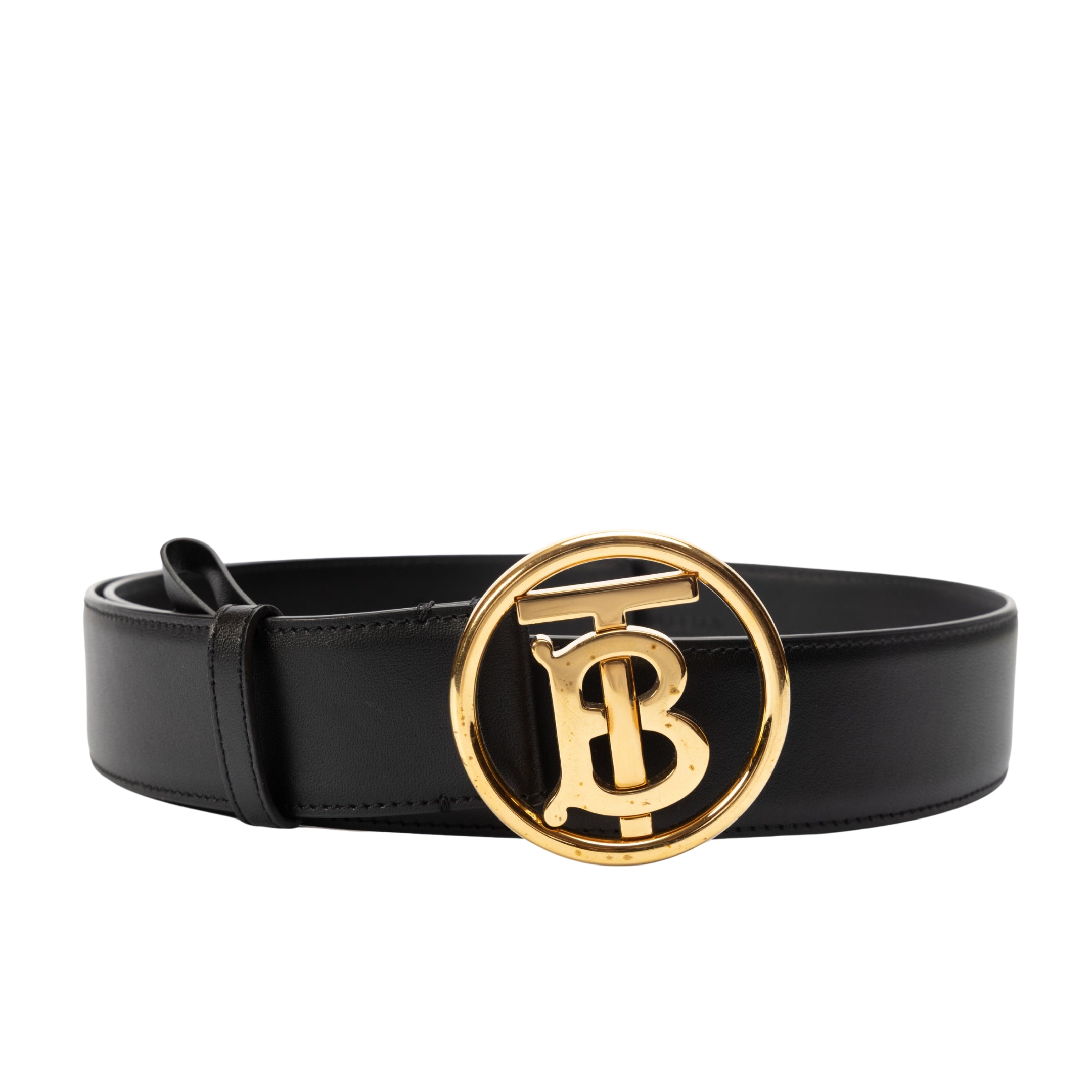 小物 BURBERRY BLACK LEATHER TB BUCKLE BELT Burberry Black Leather TB Buckle Belt