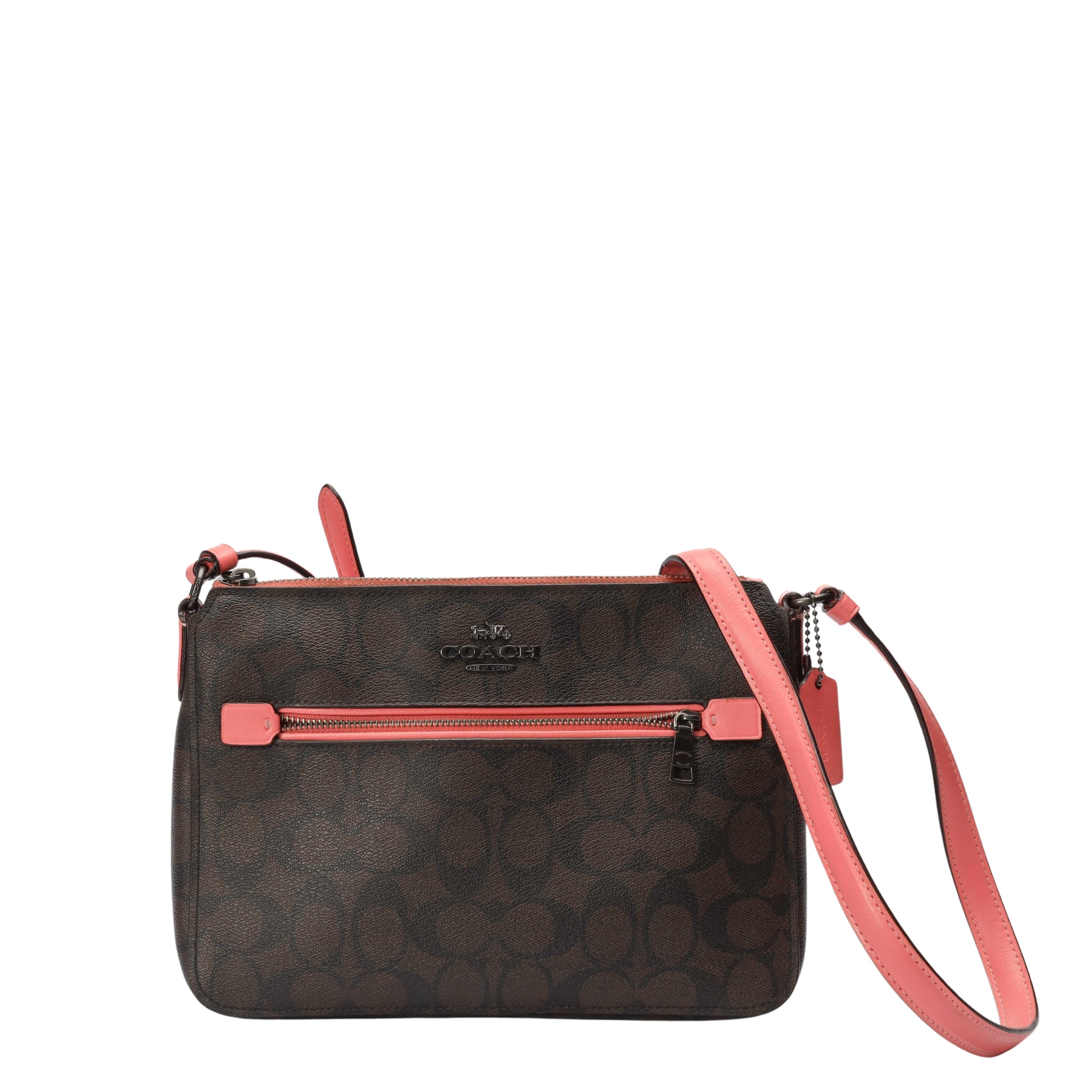 Coach Gallery Brown Pink Signature Crossbody Bag
