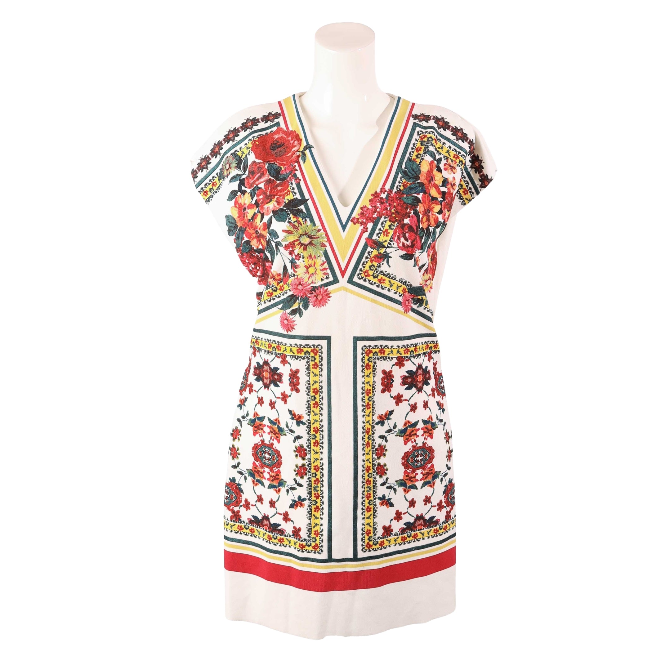 Zara White Floral Printed V-Neck Dress