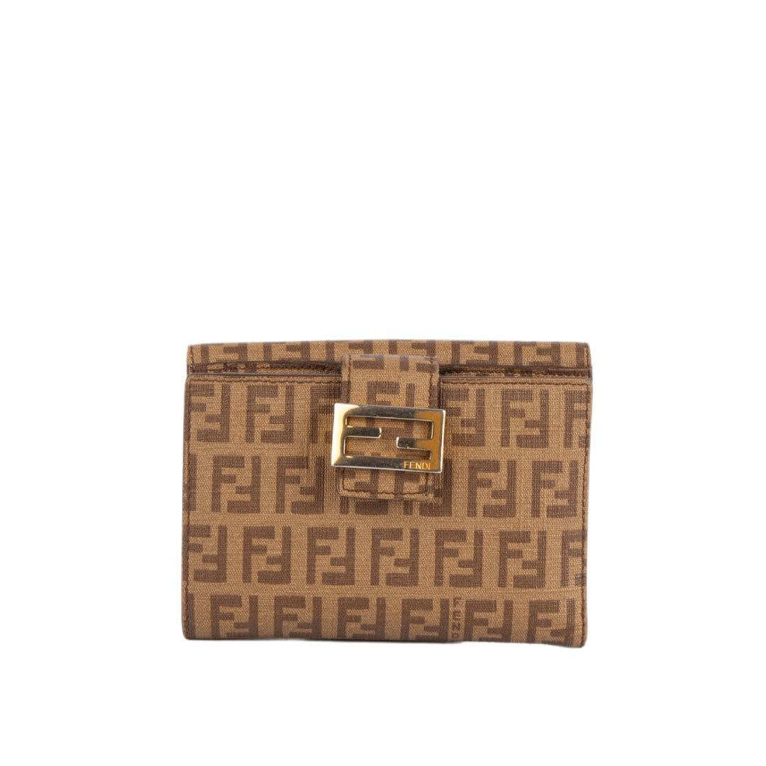 Fendi Brown Zucchino Coated Canvas Compact Wallet