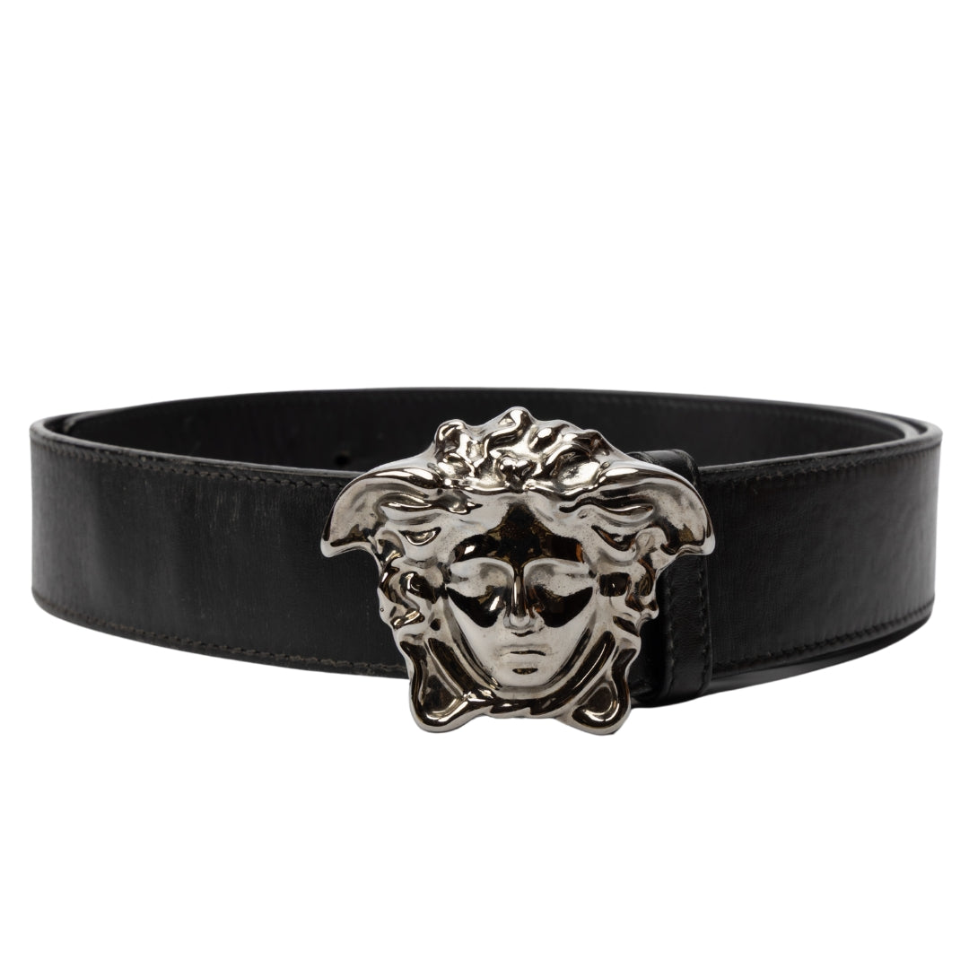 Versace Black Leather Medusa Buckle Belt