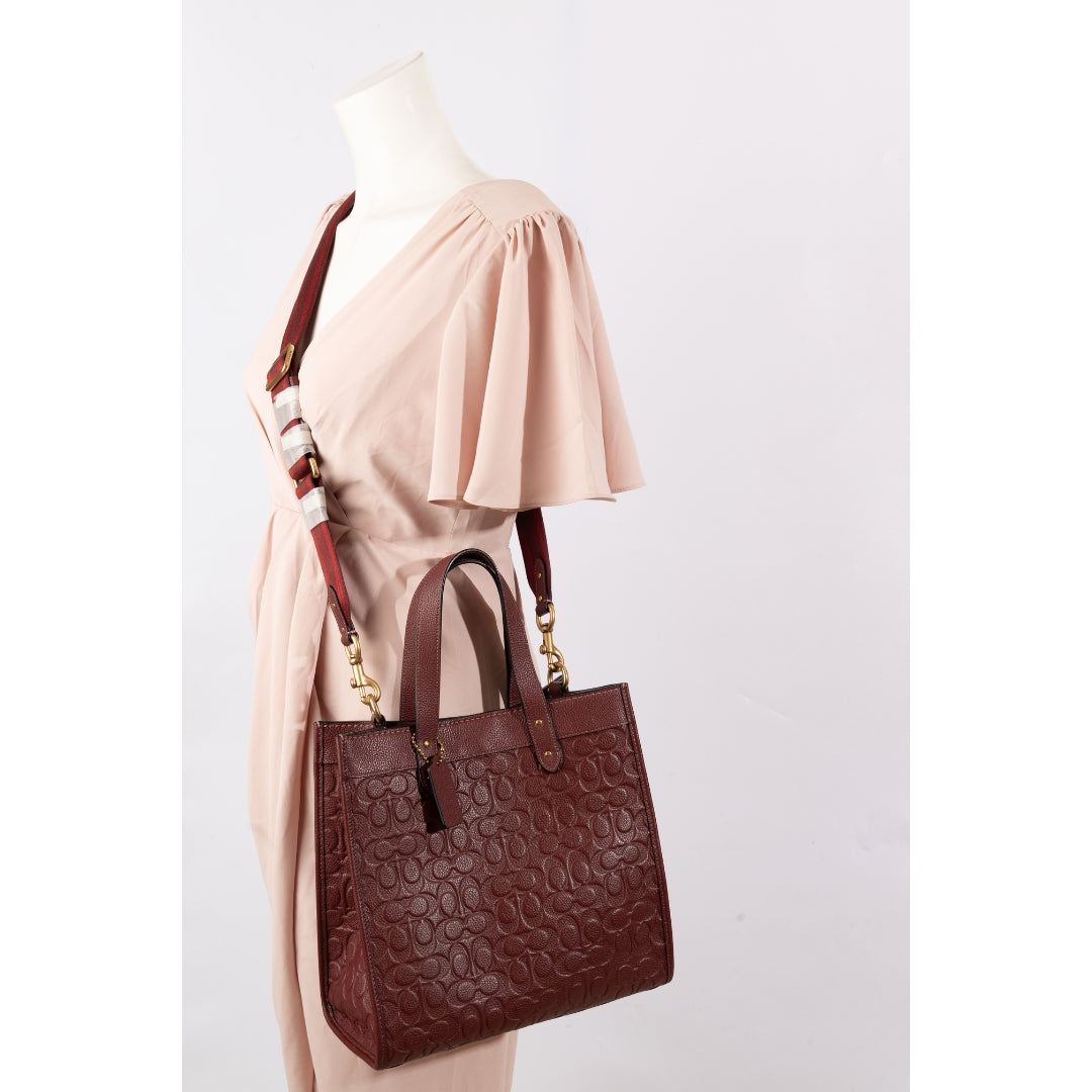 Coach Maroon Field Tote In Signature Leather