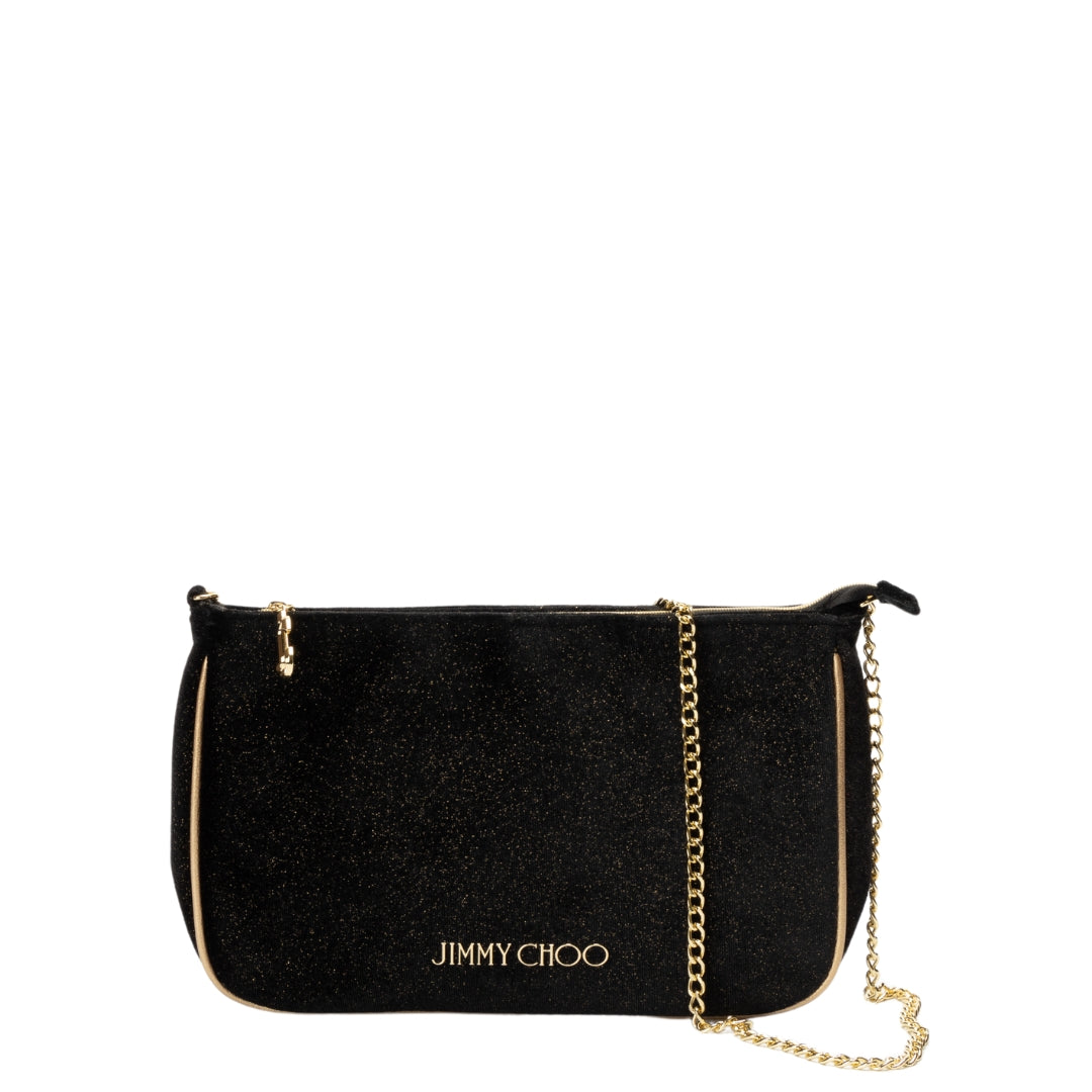 Jimmy Choo Black & Gold Glitter Velvet Crossbody Bag