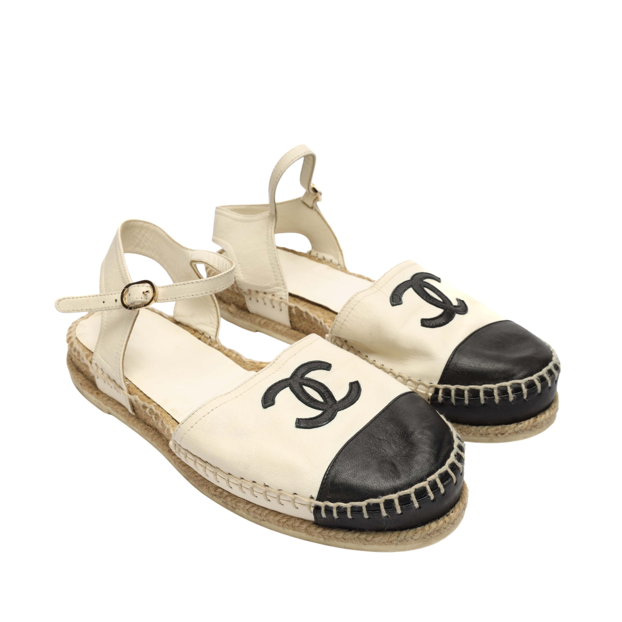 Chanel CC Cap Toe Ankle Strap Espadrilles