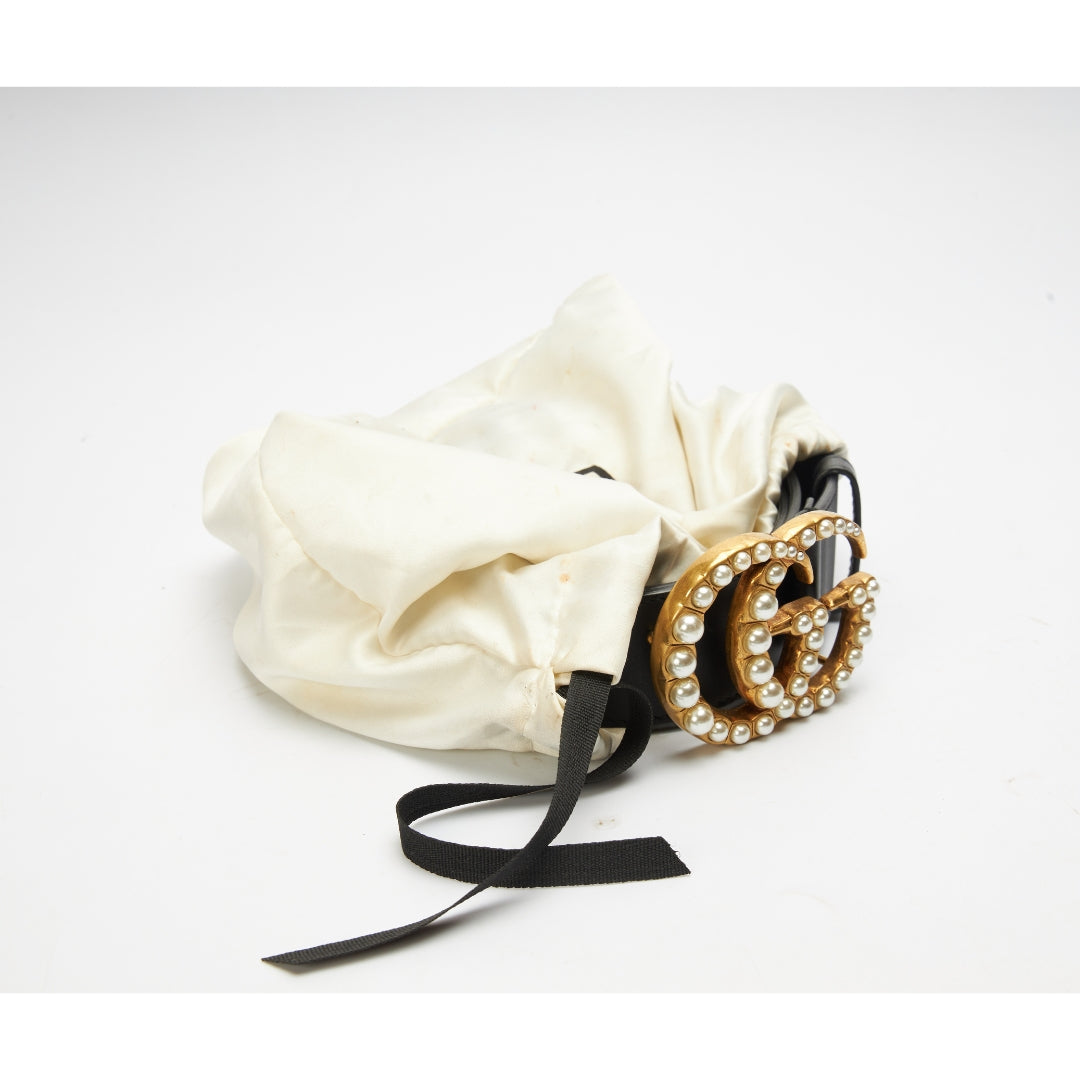 Gucci GG Marmont Buckle Belt in Black Leather