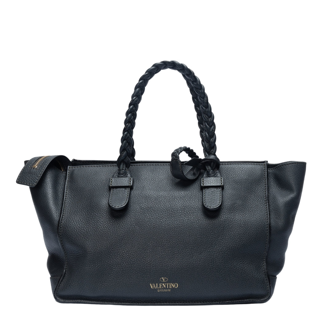 Valentino Garavani Grained Calfskin Black Tote