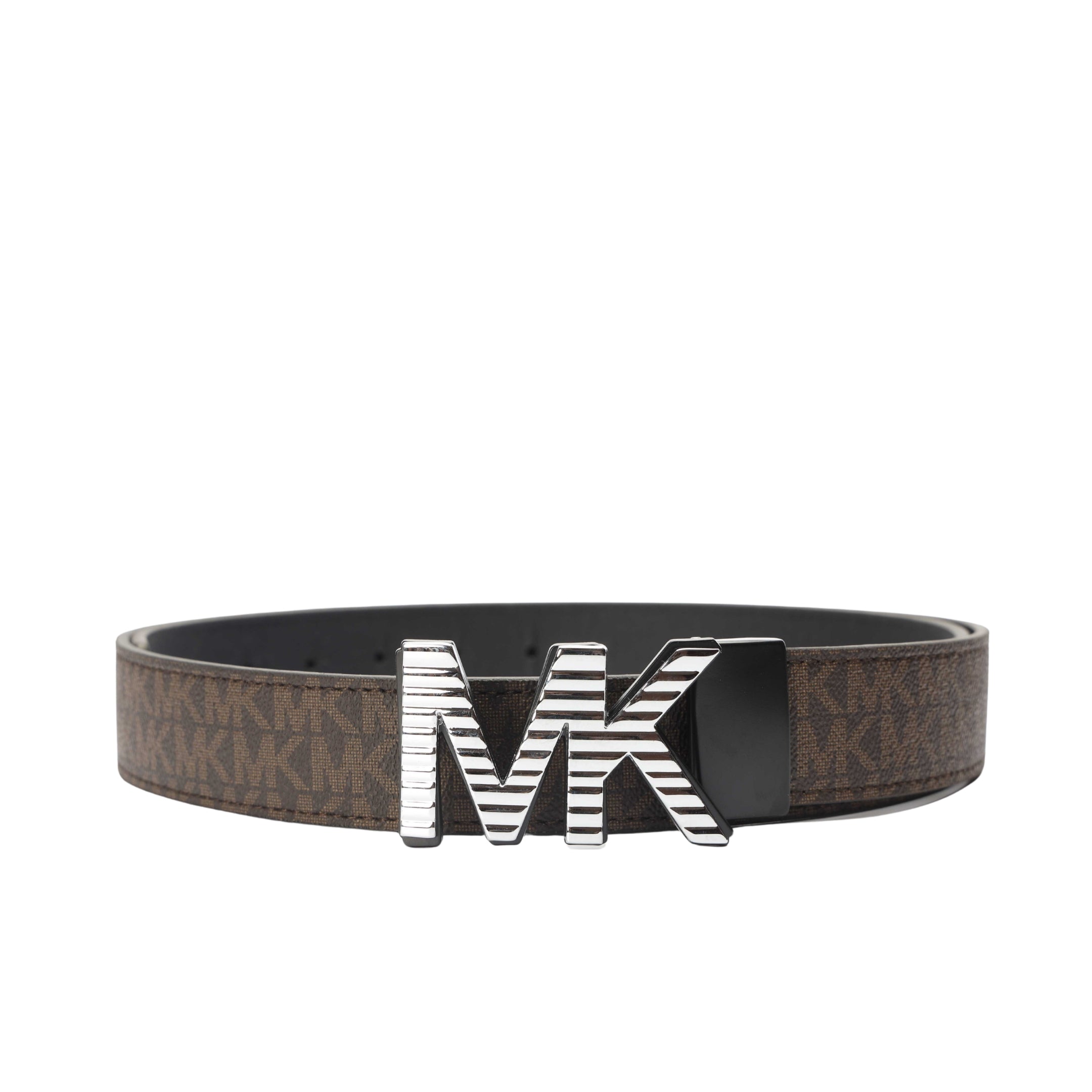 Michael Kors Brown Logo Print Reversible Leather Belt
