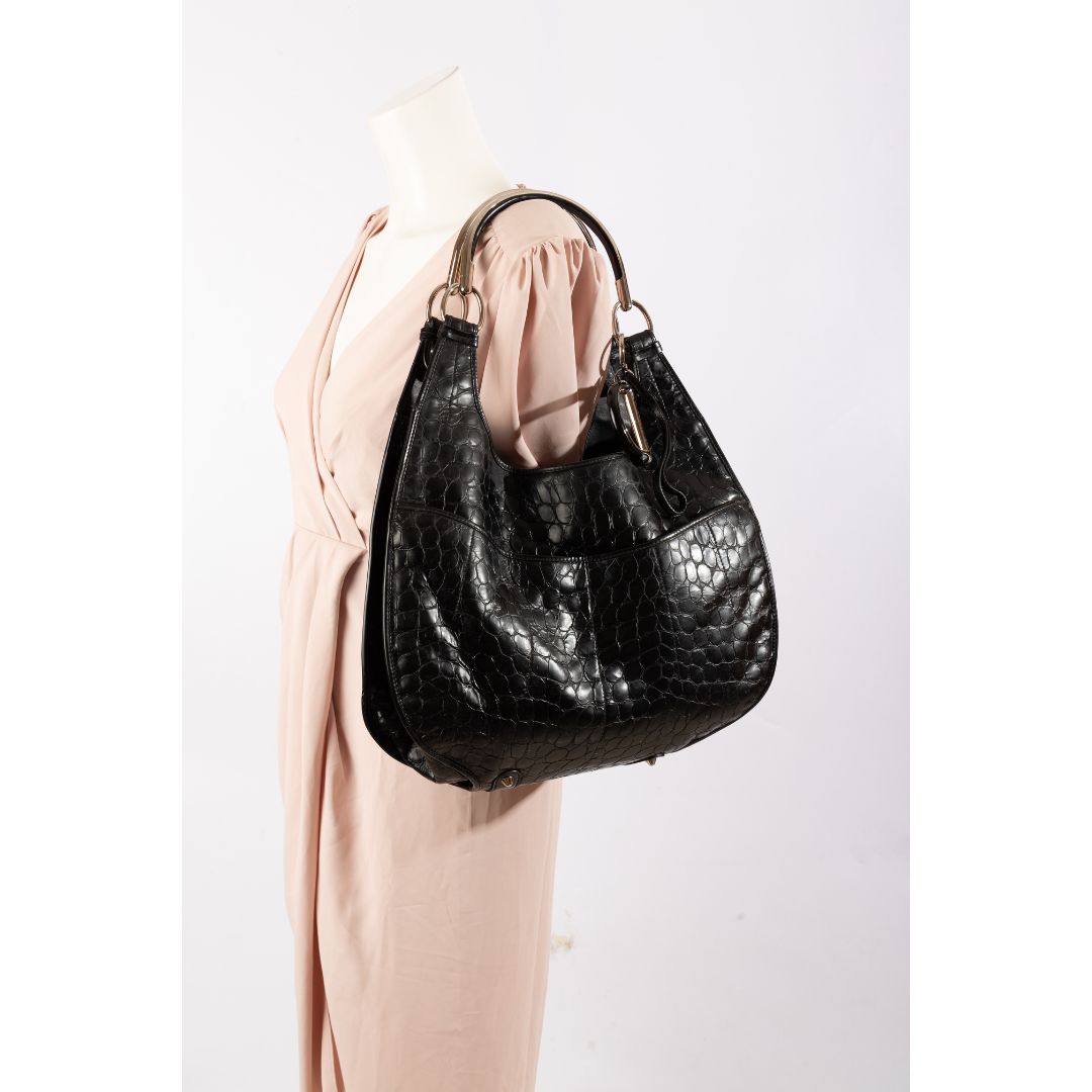 Dior Black Croc Embossed Patent Leather 61 Tote