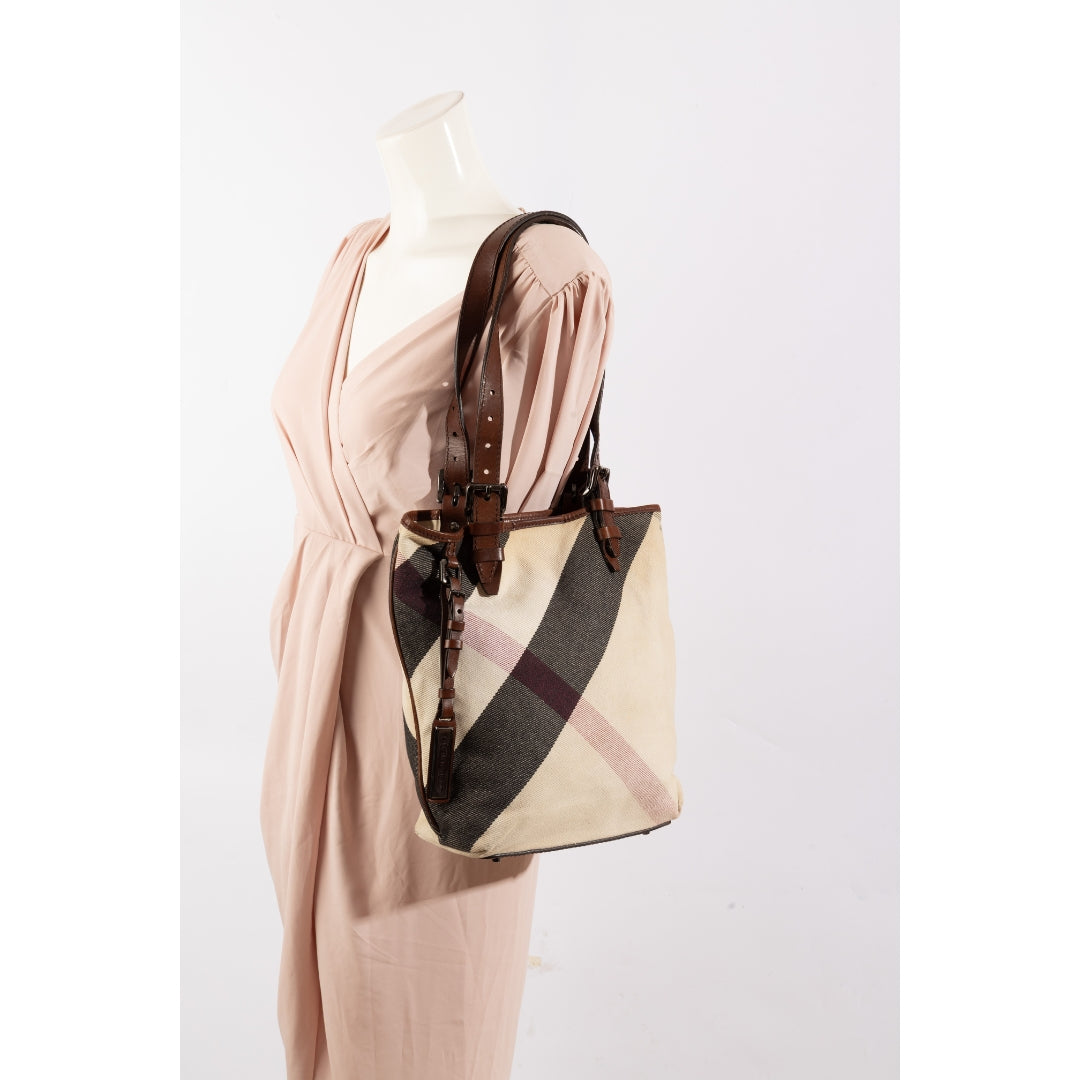 Burberry Brown/Beige Super Novacheck Canvas Leather Tote