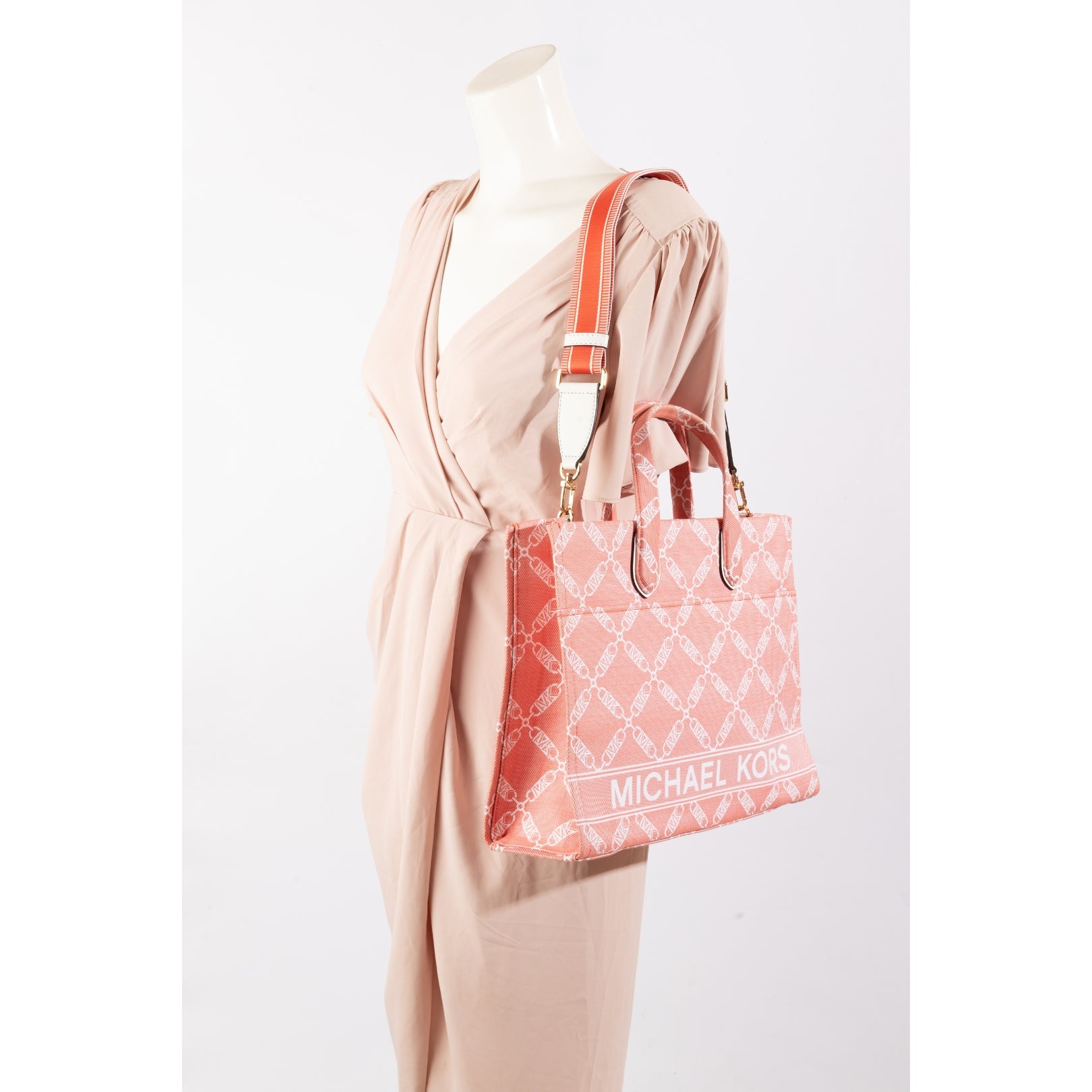 Michael Kors Rose Gigi Empire Logo Jacquard Messenger Bag