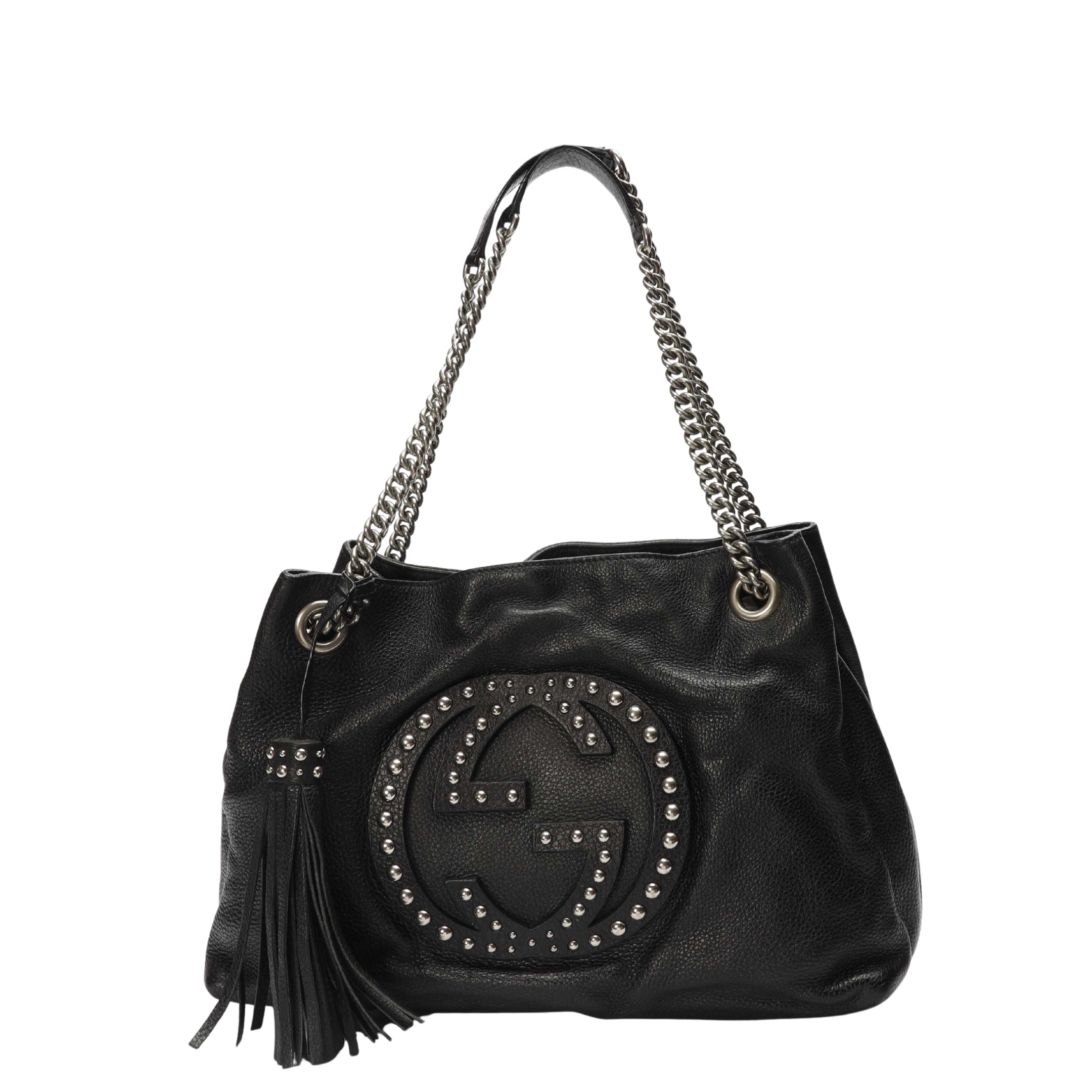 Gucci Black Studded GG Chain Soho Tote