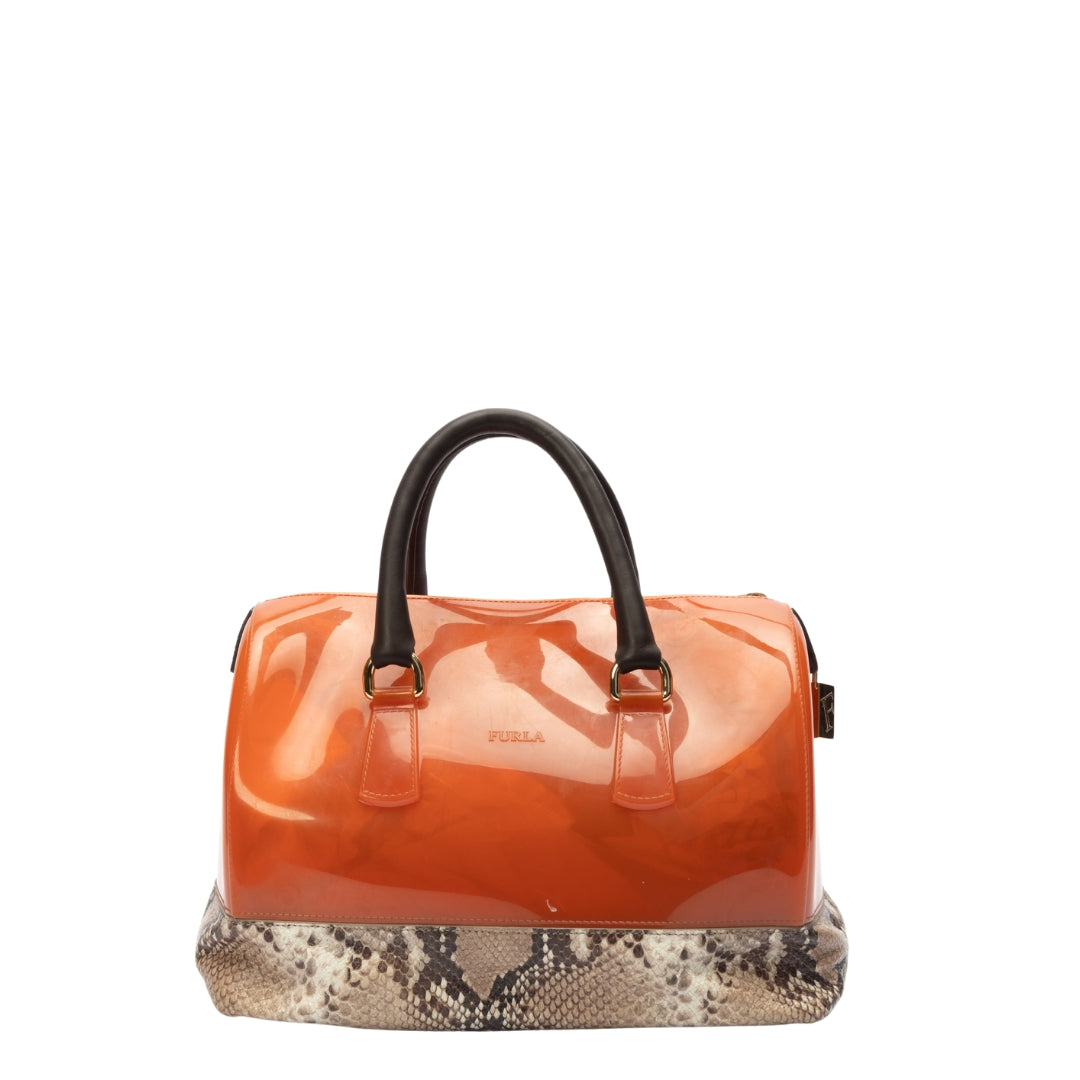 Furla Orange Python Print Medium Candy Satchel