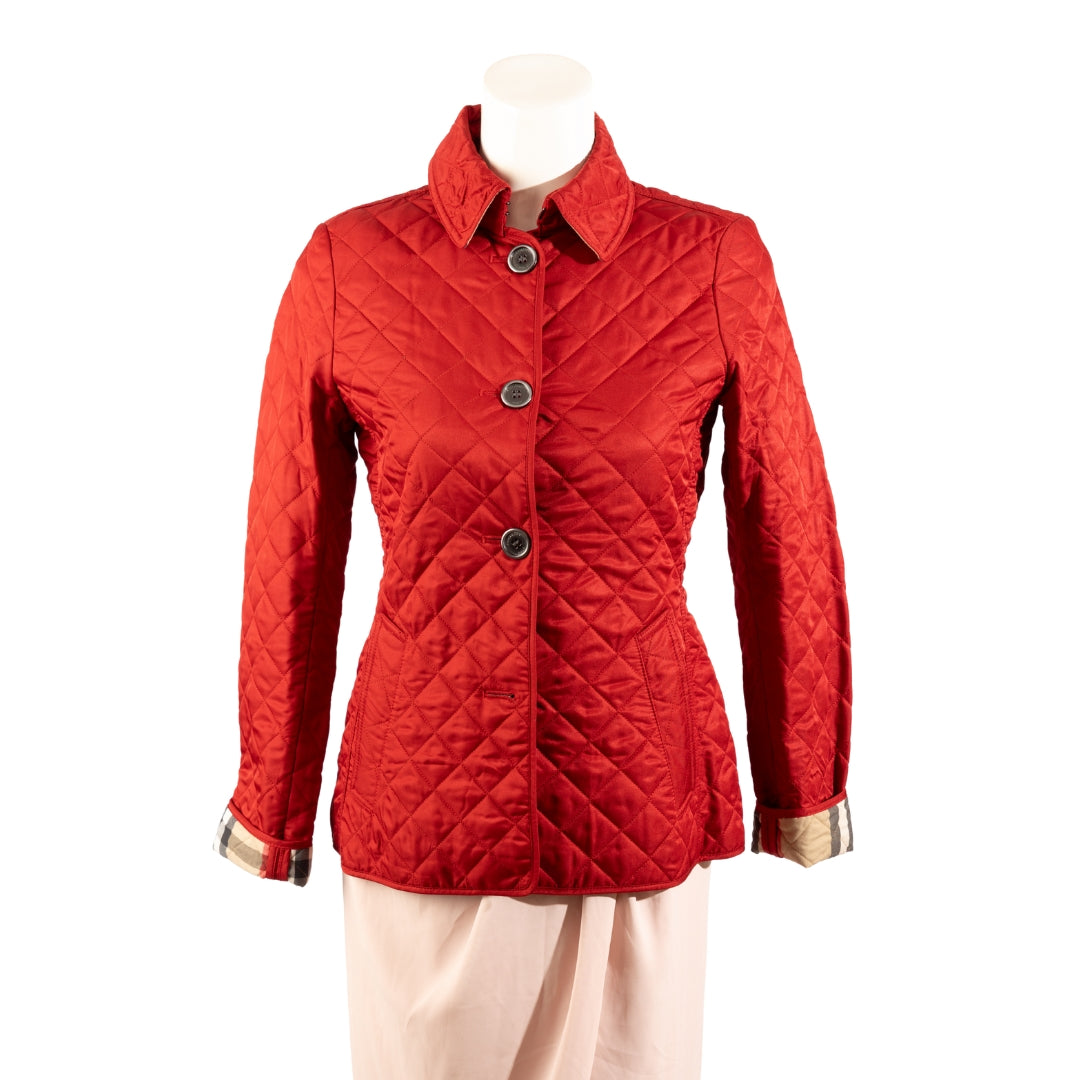 Burberry Red Diamond Quilt Button Front Jacket