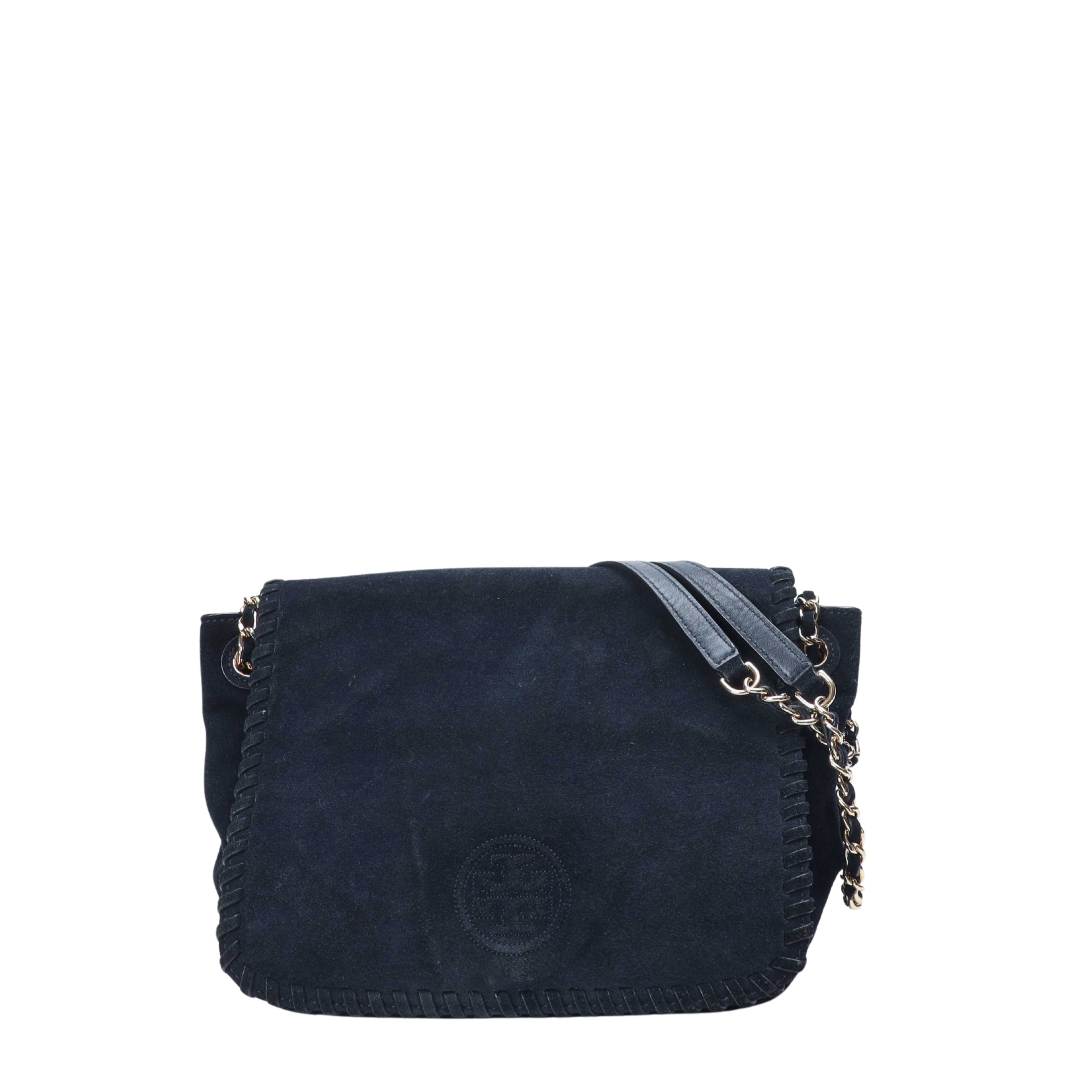 Tory Burch Marion Navy Suede Flap Shoulder Bag