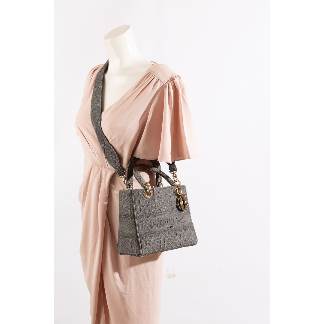 Dior Grey Cannage Medium Lady D-Lite Satchel