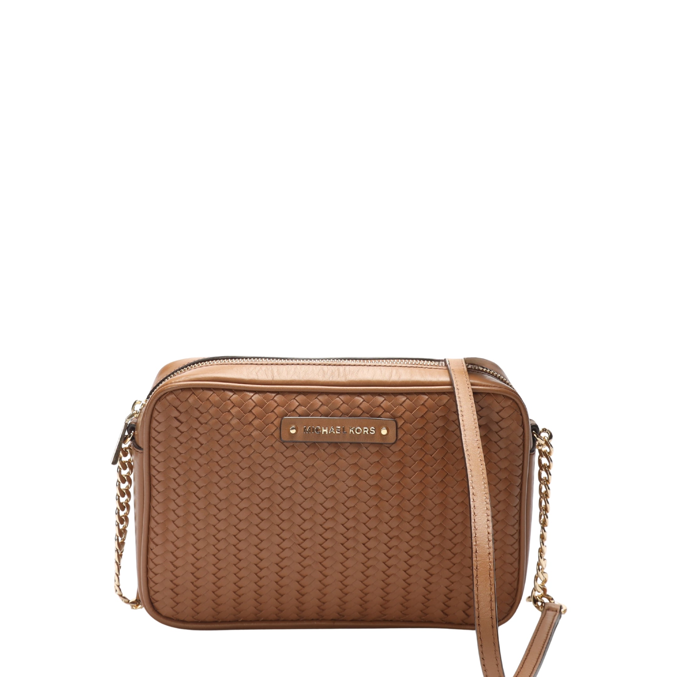 Michael Kors Jet Set Woven Brown Crossbody Bag