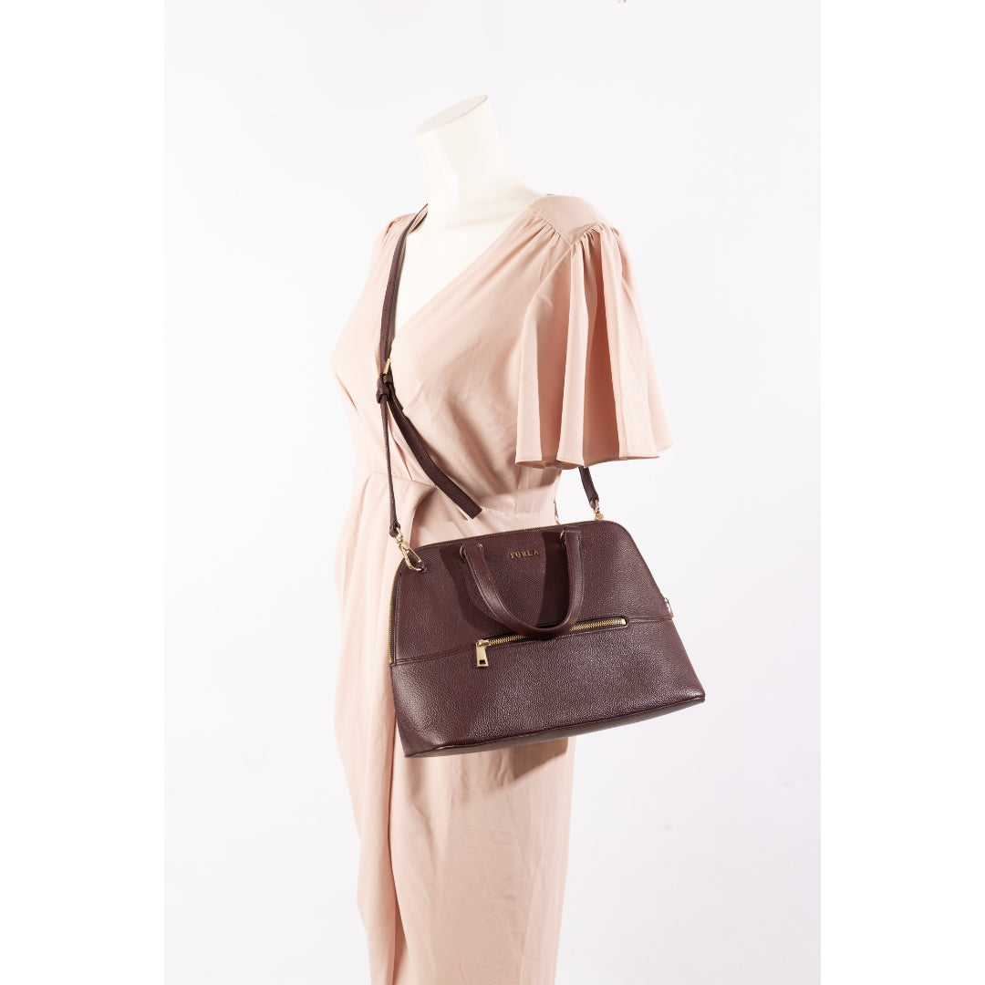 Furla Brown Alex Dome Convertible Satchel