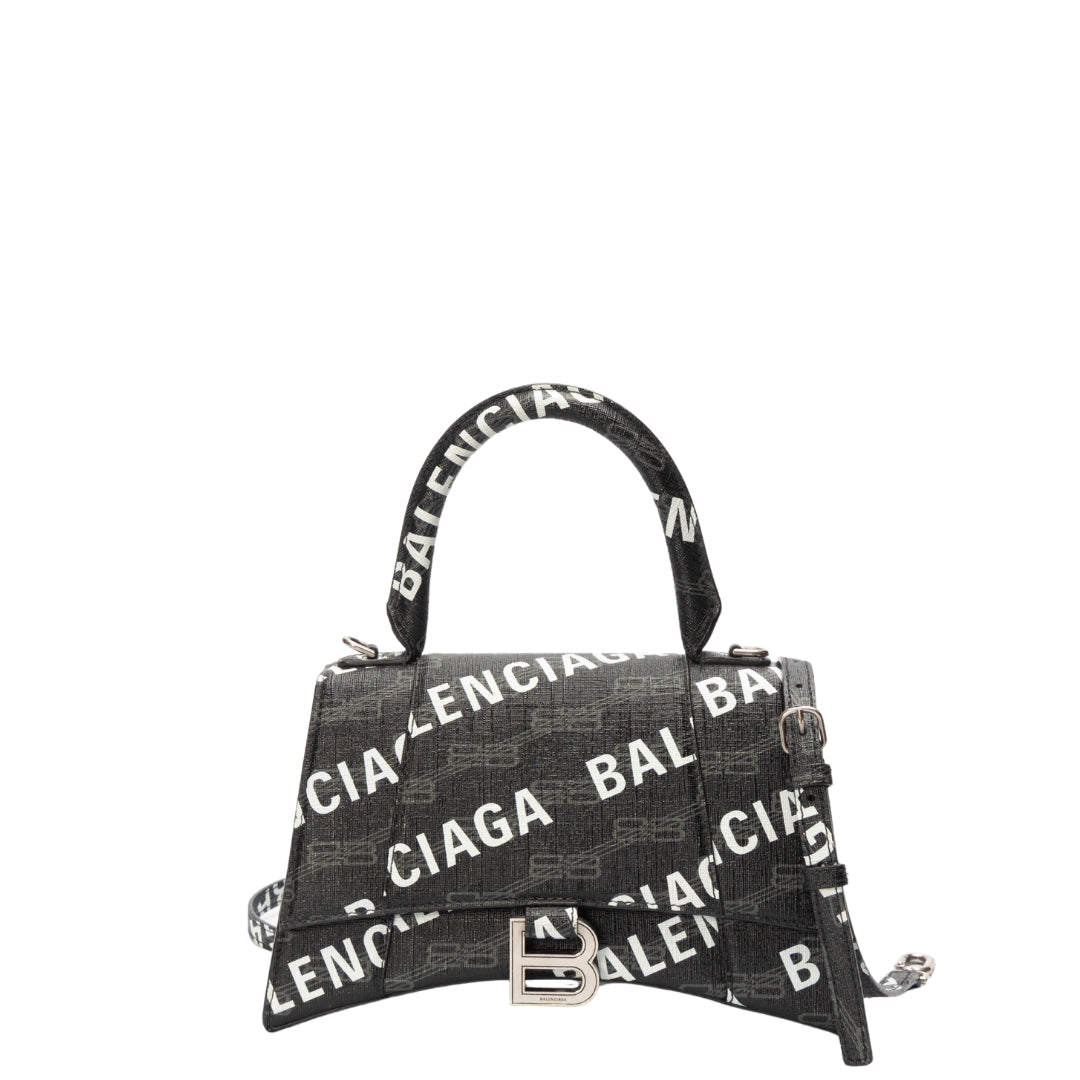 Balenciaga Black BB Monogram Hourglass Top Handle Bag