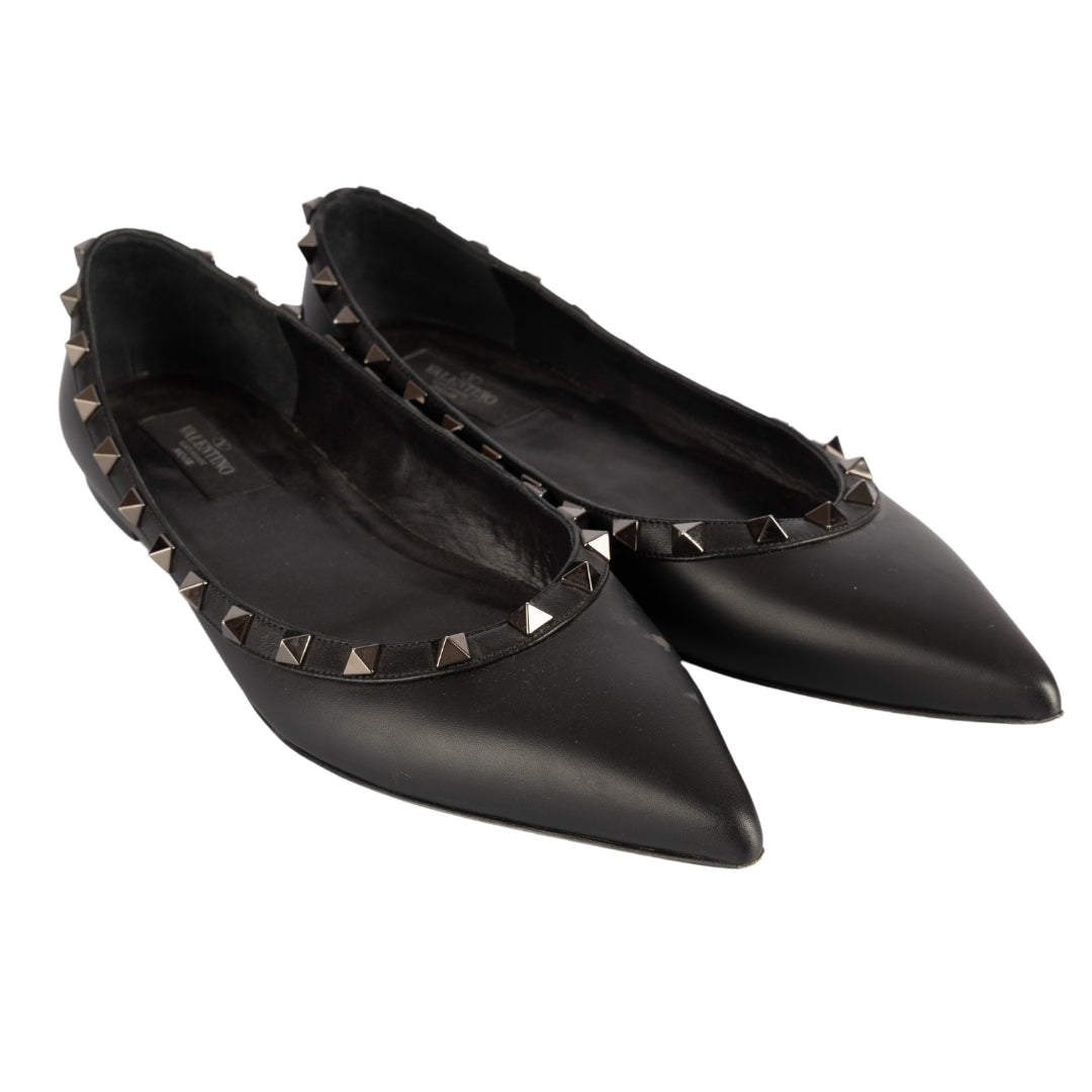 Valentino Black Leather Rockstud Flats - Main Image