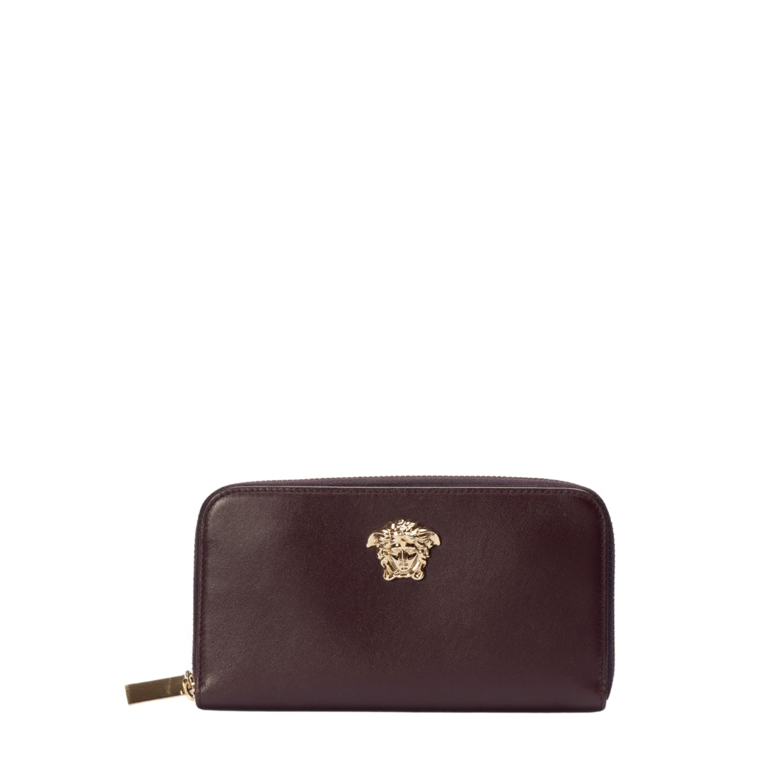 Versace Burgundy La Medusa Zip Around Wallet