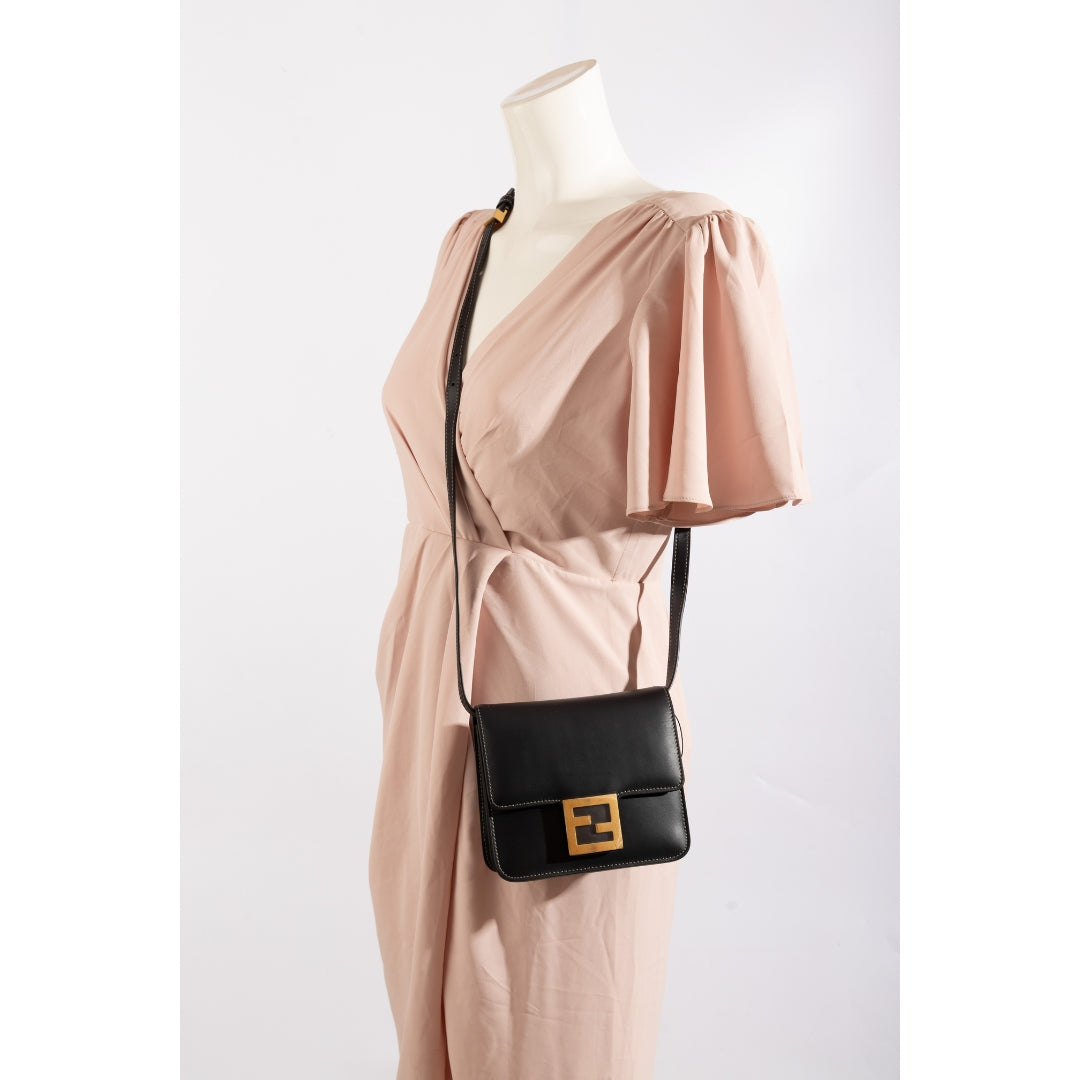 Fendi Black Vitello Grace Matte Duo Baguette