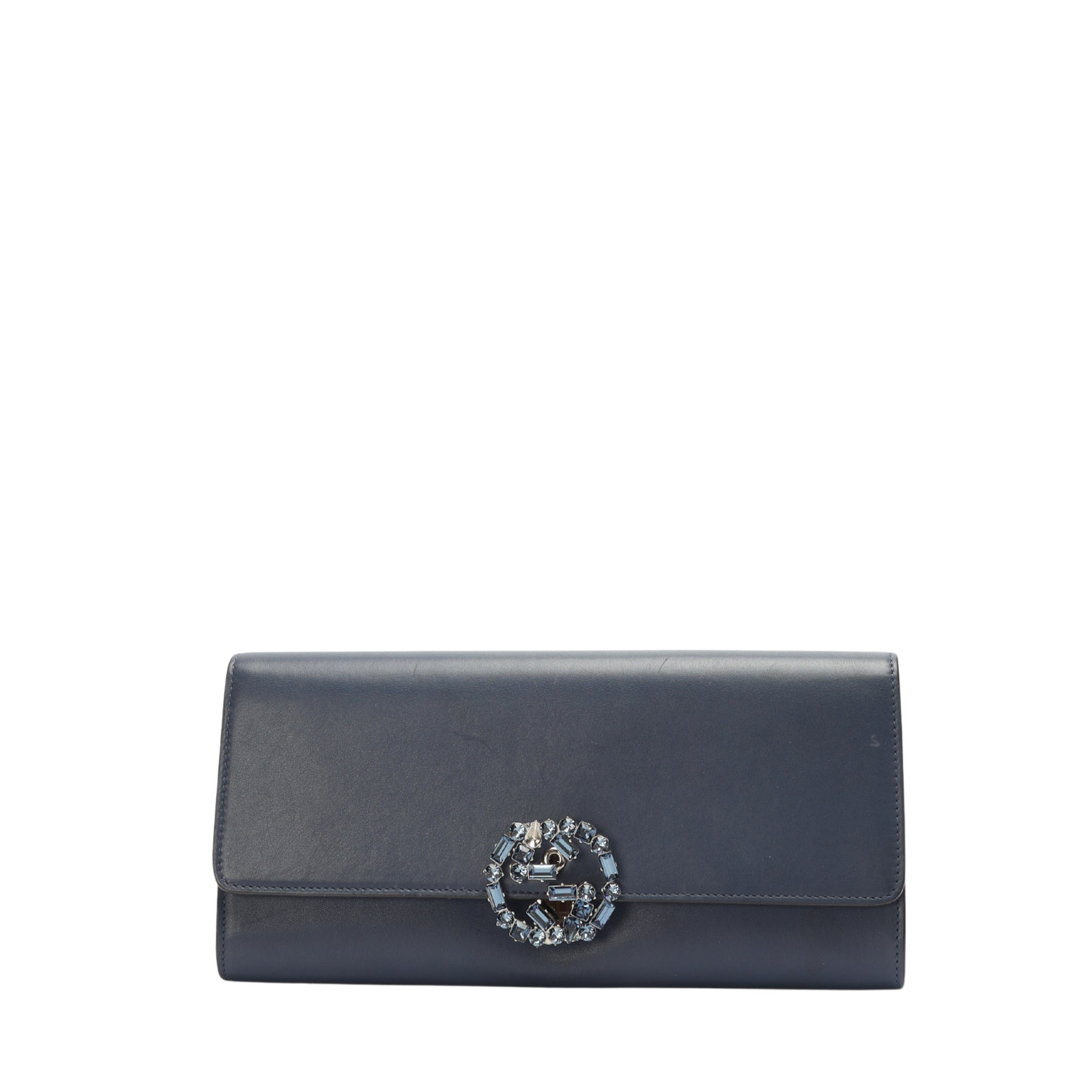 Gucci Navy Satin GG Broadway Crystals Clutch