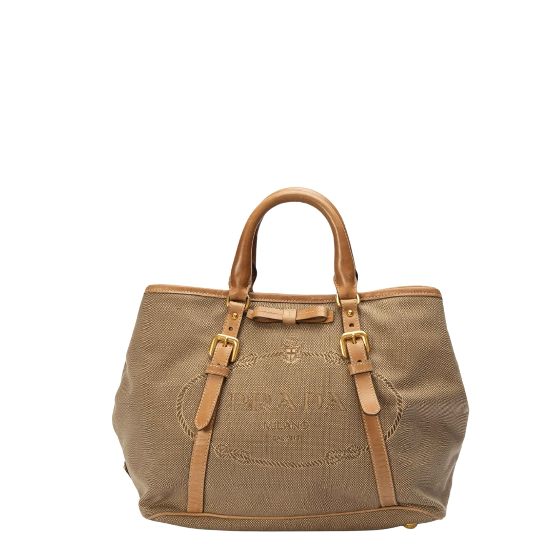 Prada Beige Jacquard Logo Tote