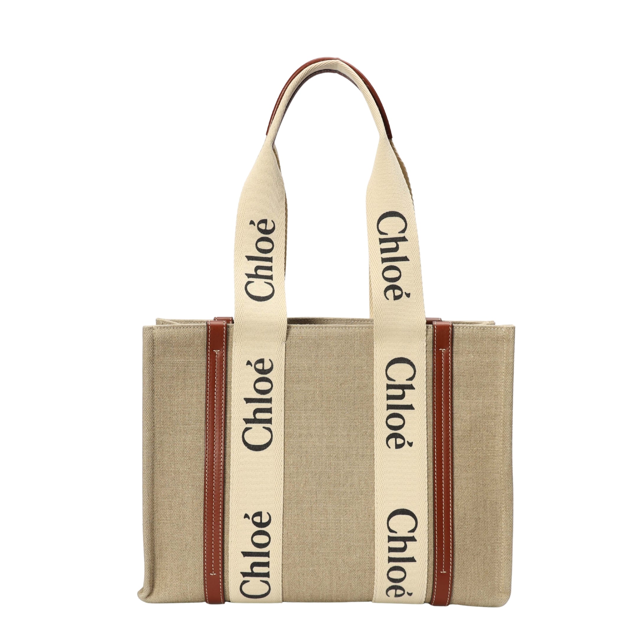 Chloe Woody Beige Linen Tote