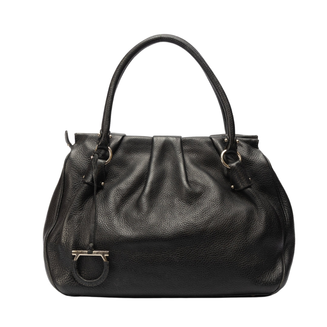 Salvatore Ferragamo Black Pebbled Leather Shoulder Bag