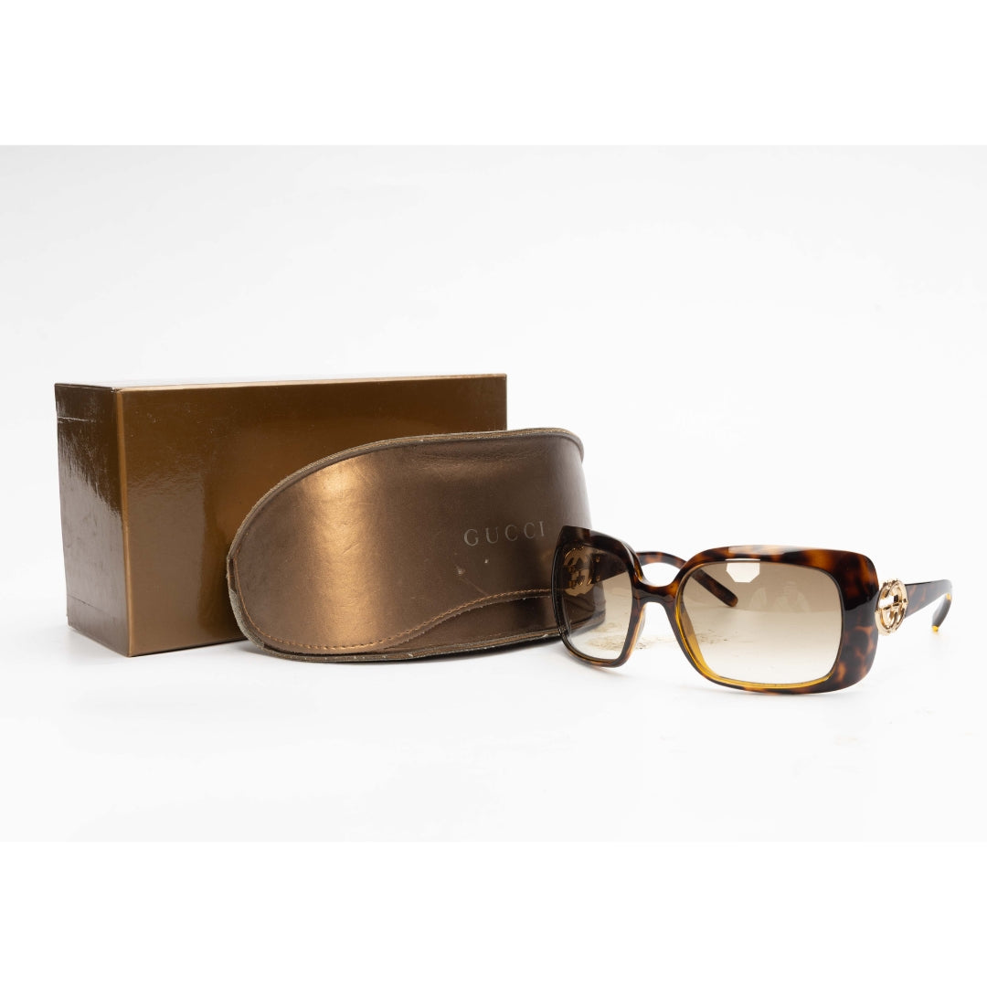 Gucci Tortoise GG Logo Rectangle Gradient Sunglasses
