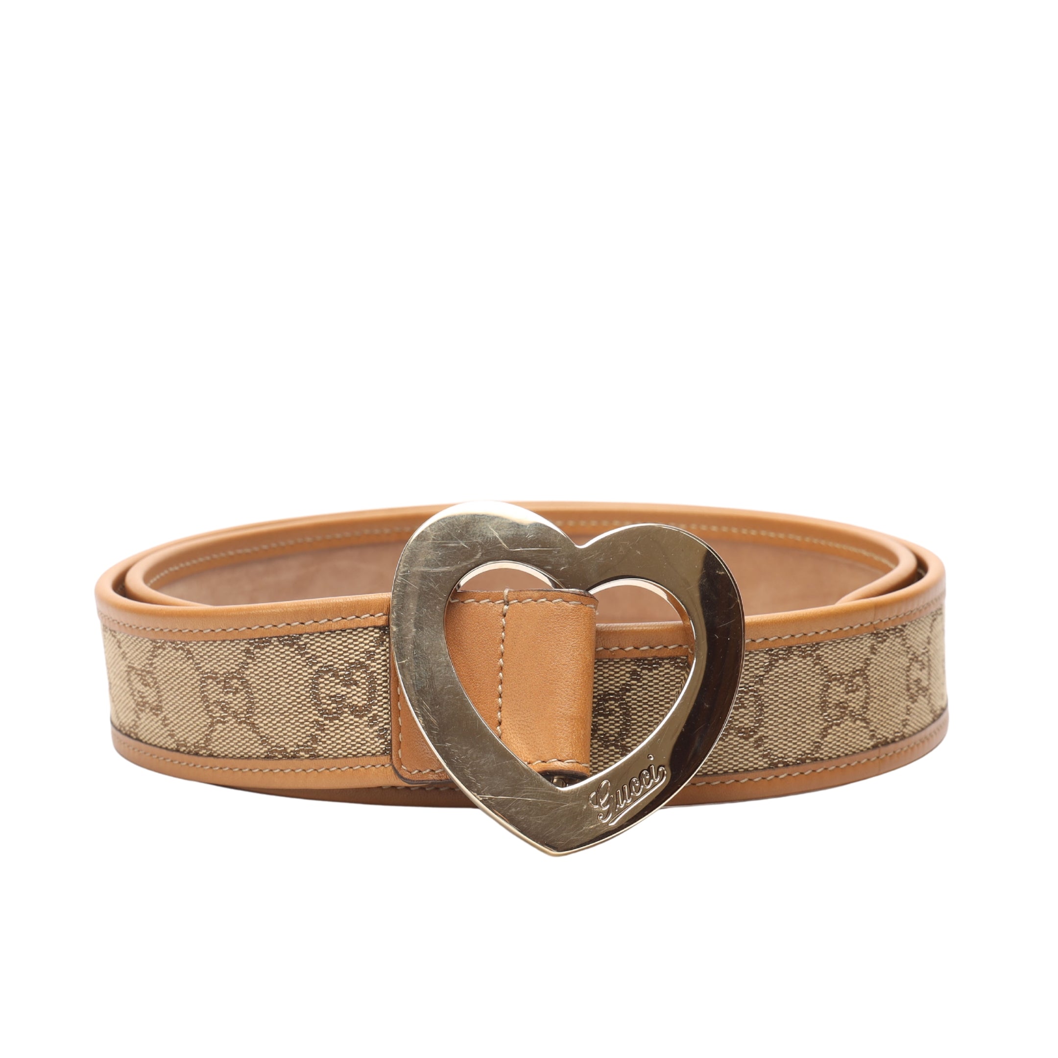 Gucci Heart Buckle GG Leather Belt