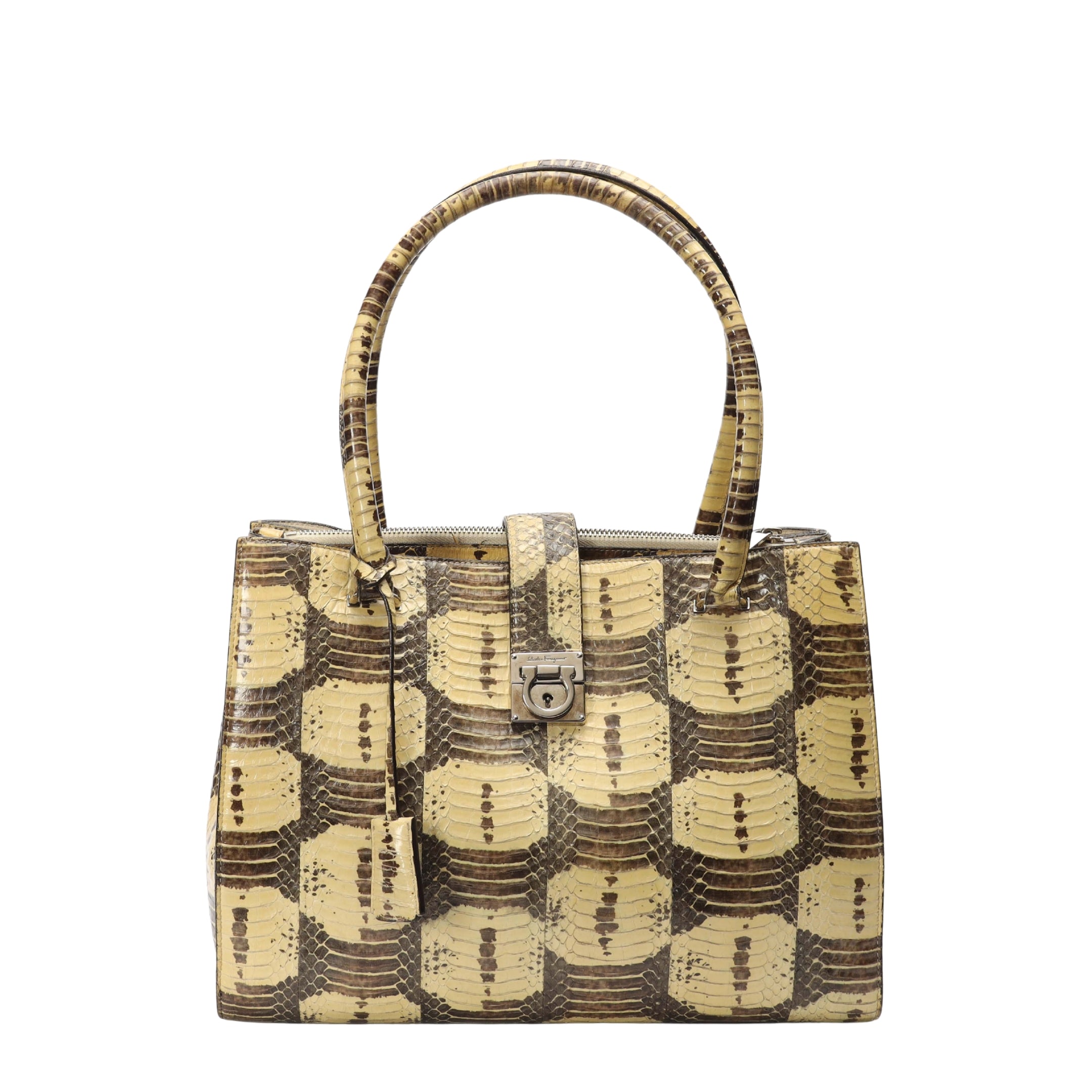 Salvatore Ferragamo Beige/Brown Python Shoulder Bag