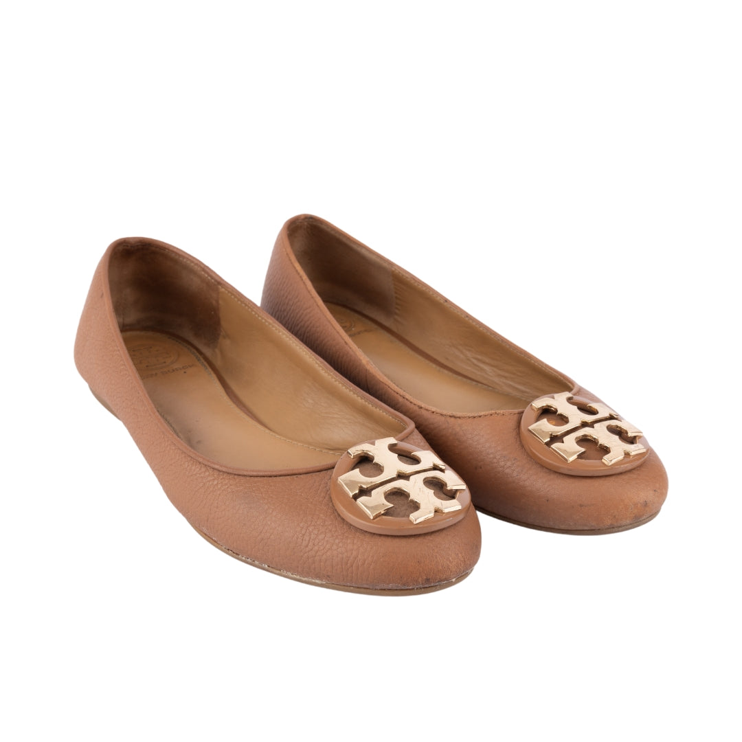 Tory Burch Pebbled top Tan 9 Reva Ballet Flats