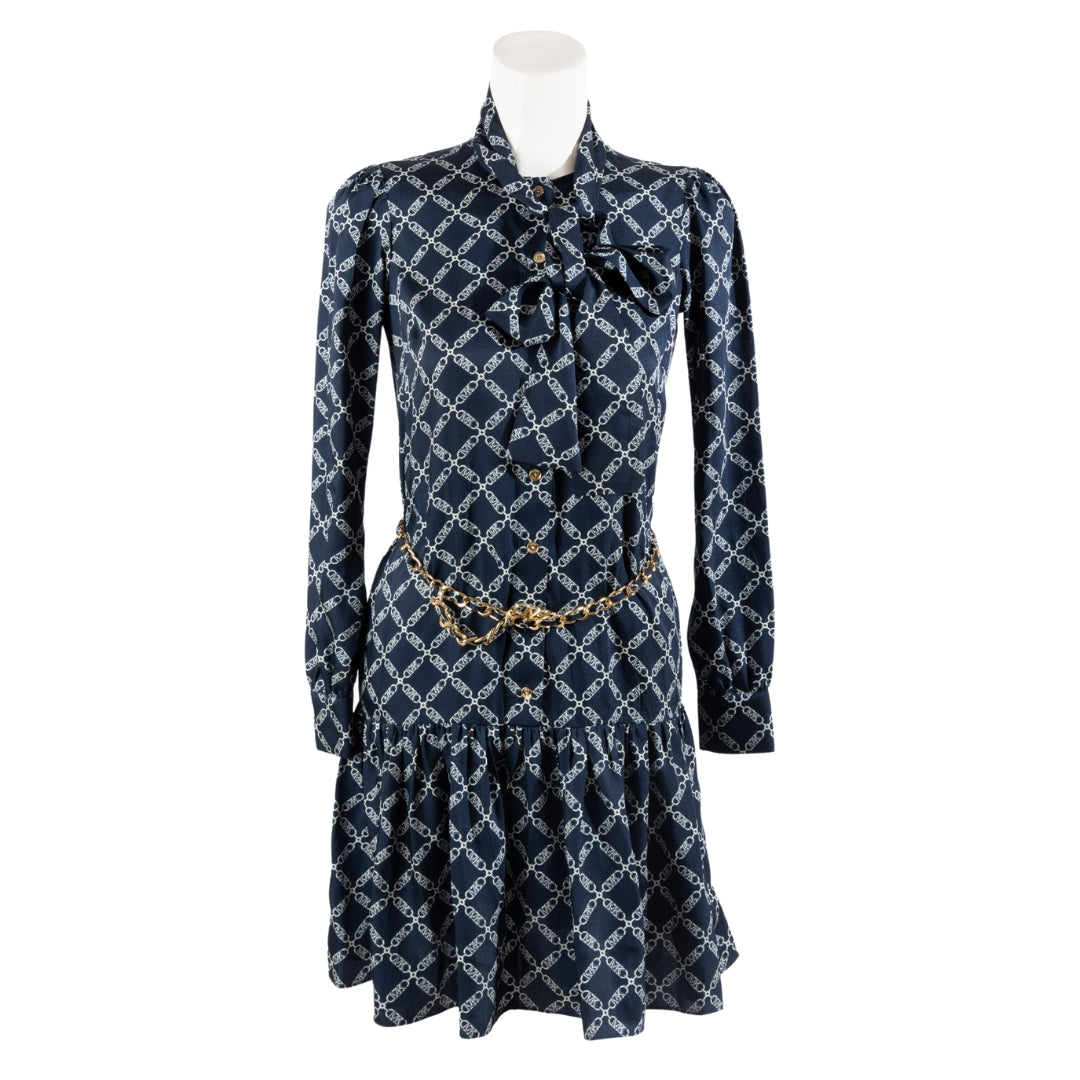 Michael Kors Empire Logo Satin Tie-Front Dress