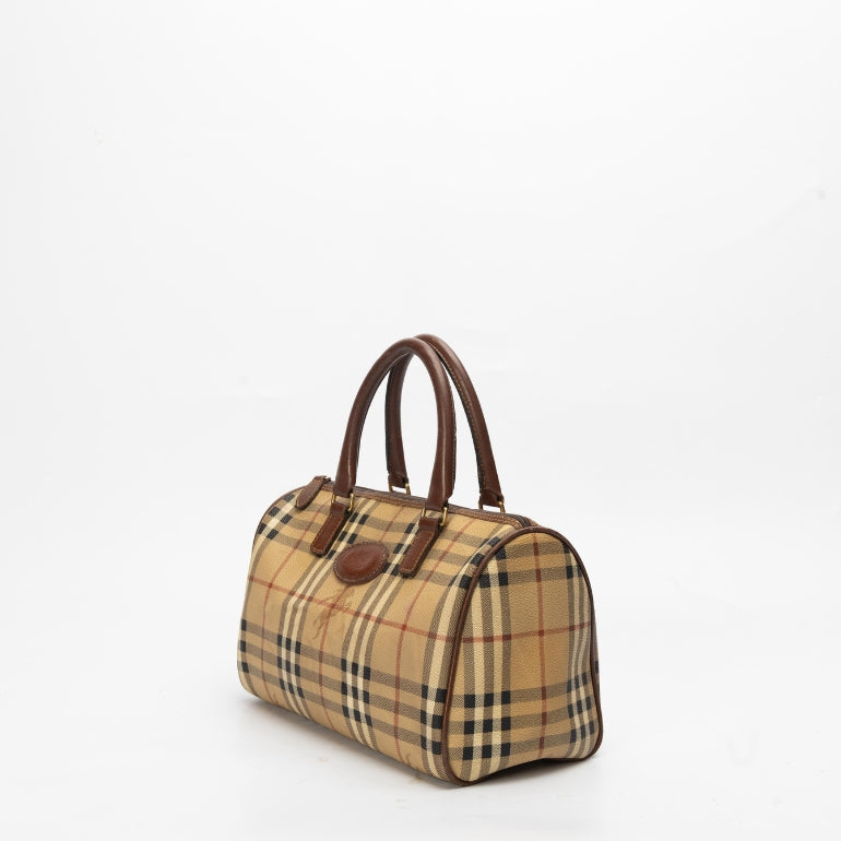 Burberry Brown/Beige Haymarket Check Canvas Boston Bag