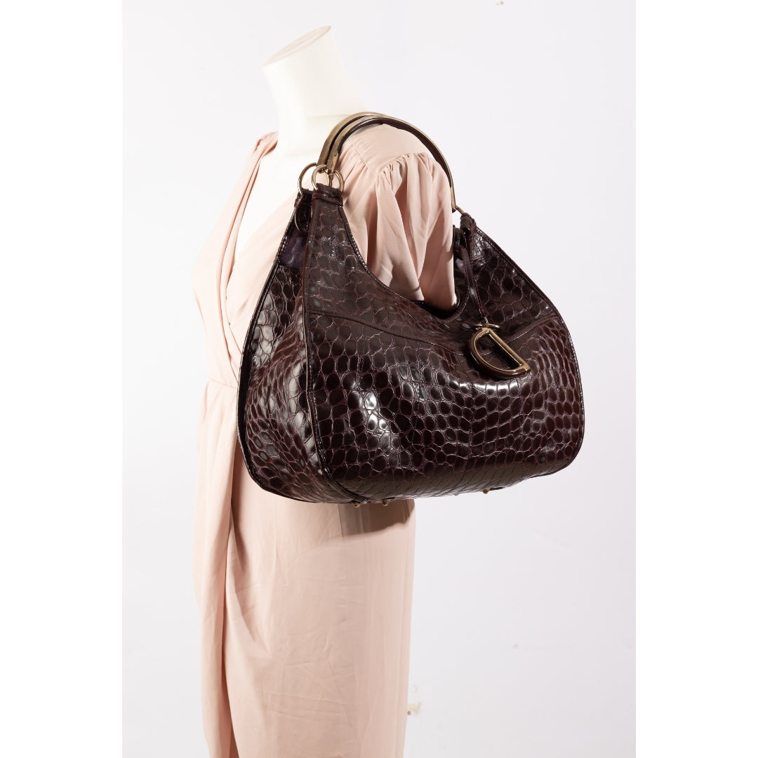 Dior Purple Croc Embossed Patent Leather 61 Tote