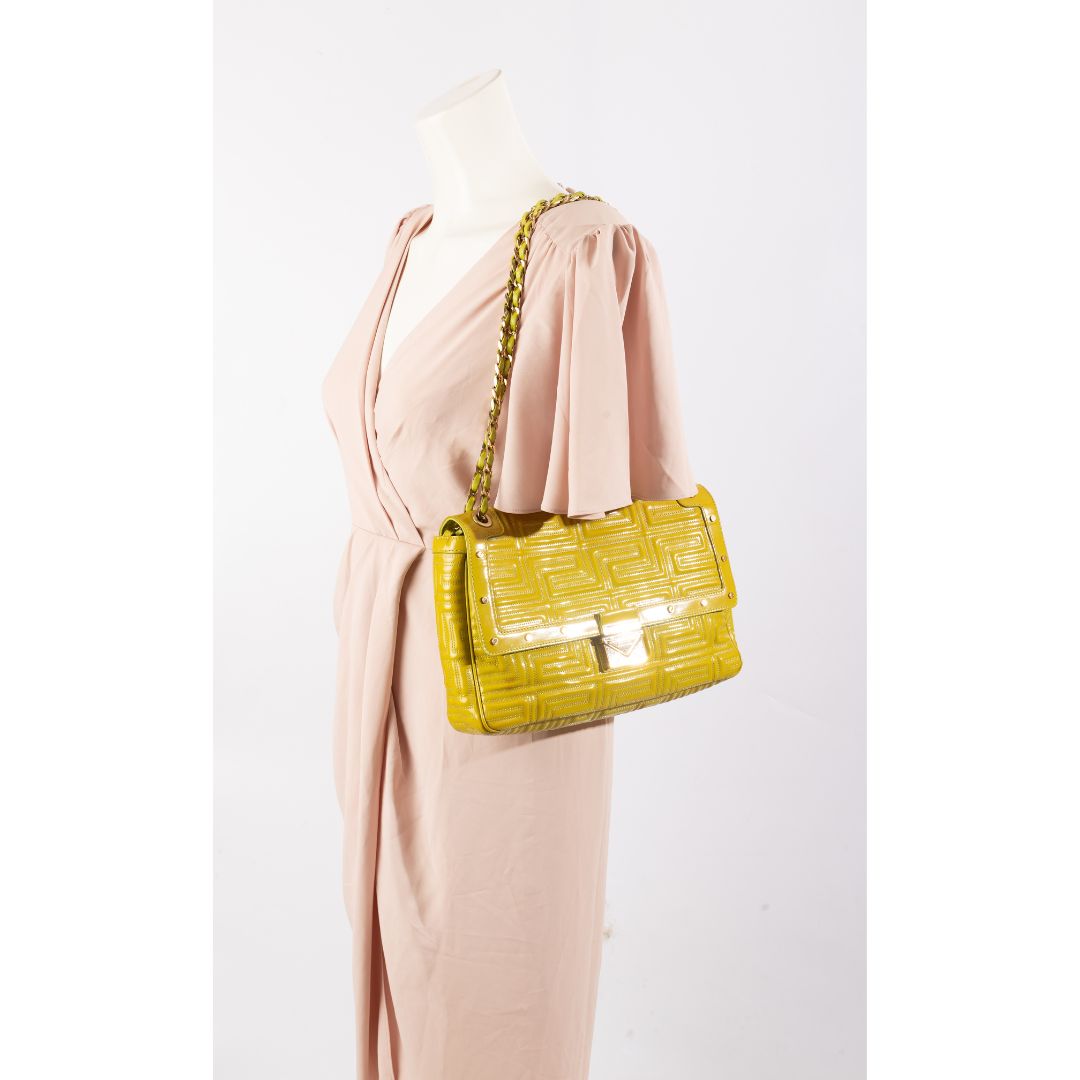 Versace Lime Yellow Flap Shoulder Bag