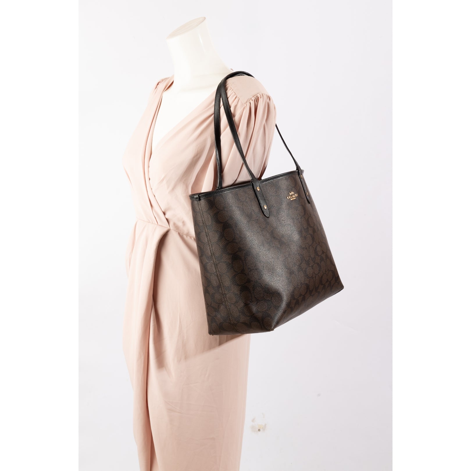 Coach Brown/Black Signature Canvas Reversible City Tote