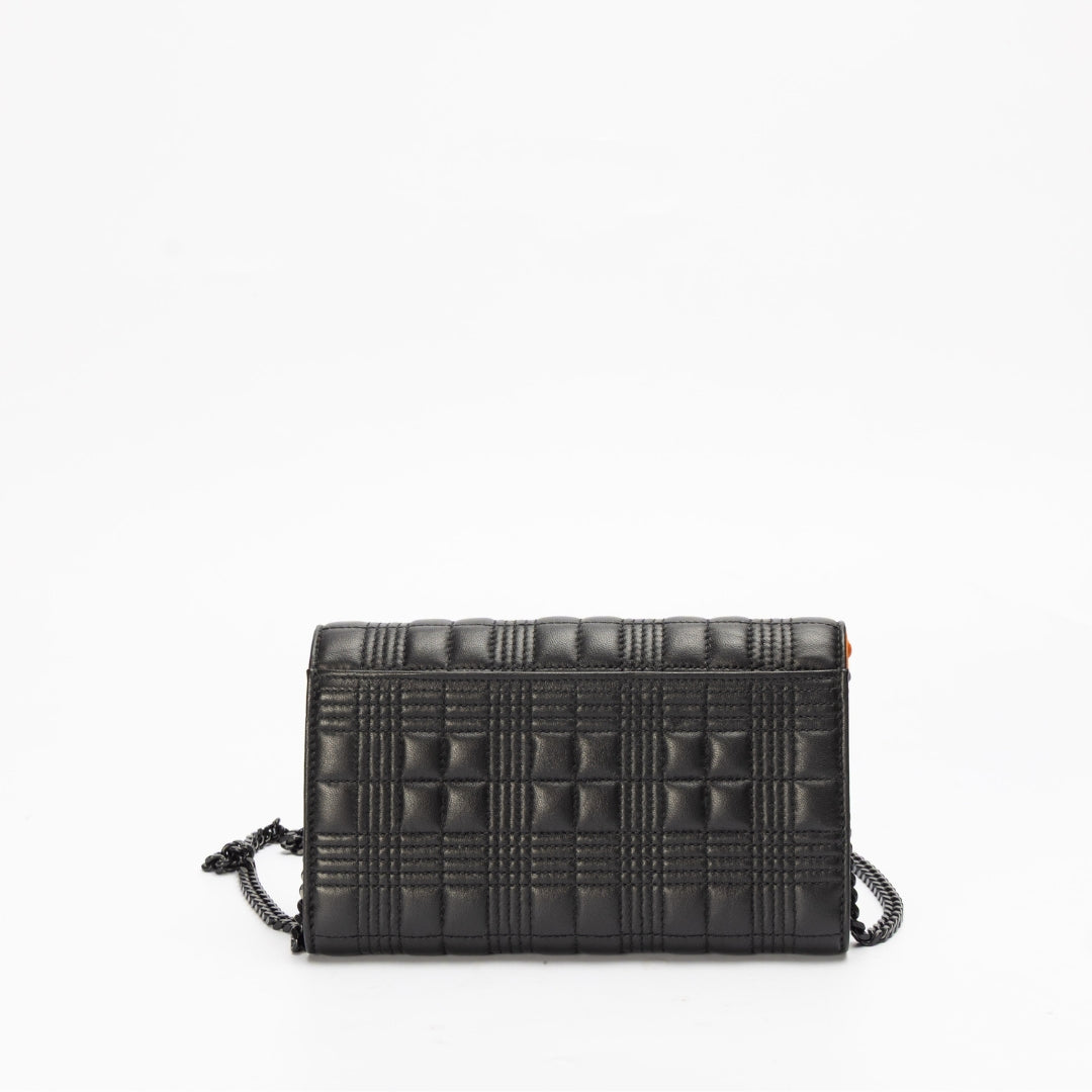 Burberry Lambskin Black Quilted Hannah Wallet On Chain