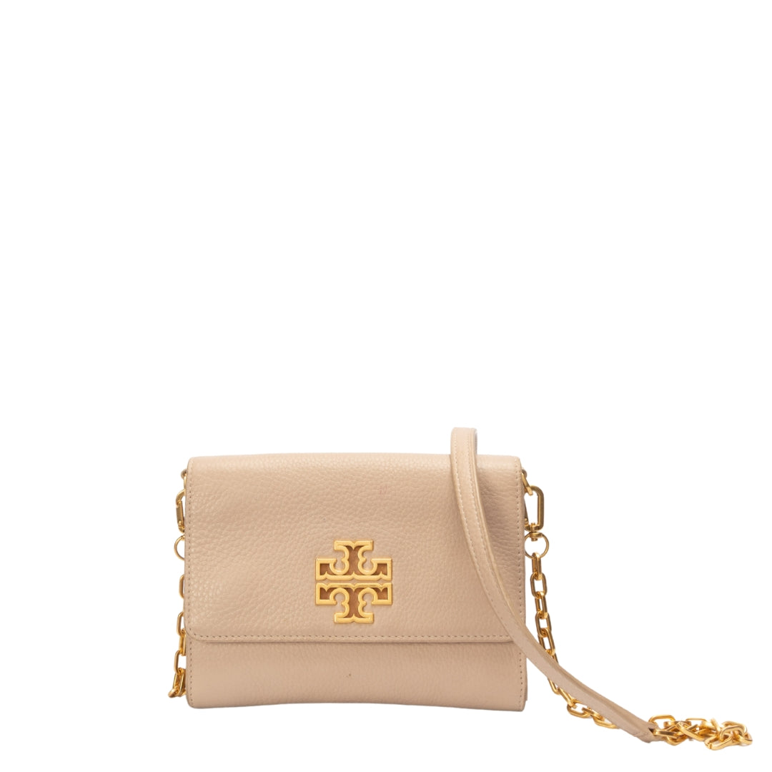 Tory Burch Britten Beige Flap Crossbody Bag