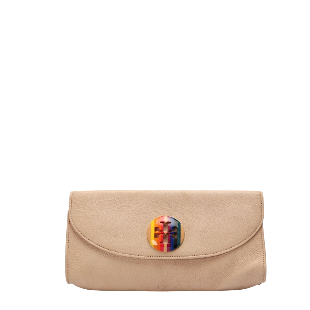 Tory Burch Pink Emma Rainbow Logo Clutch