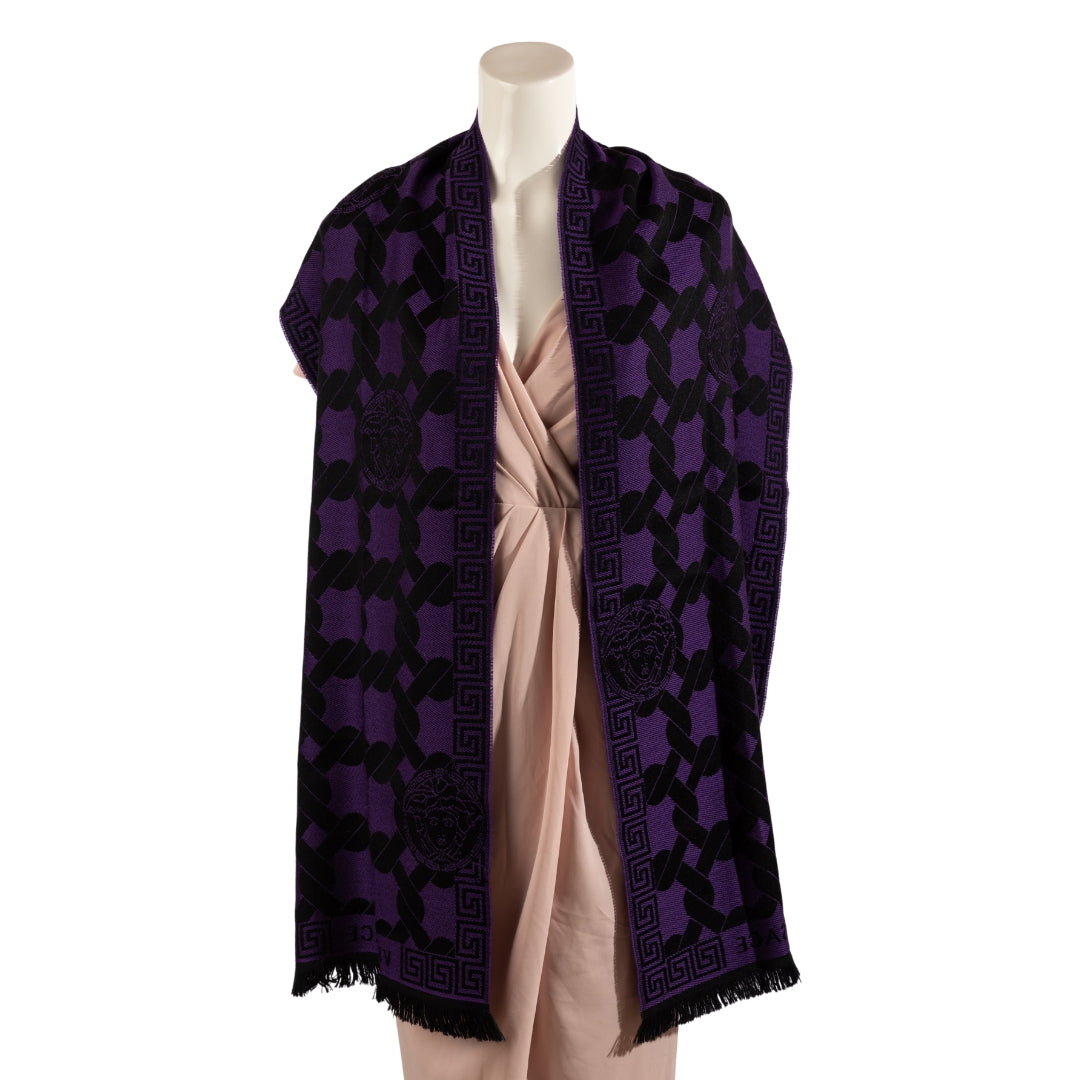 Versace Lana Wool Purple Scarf