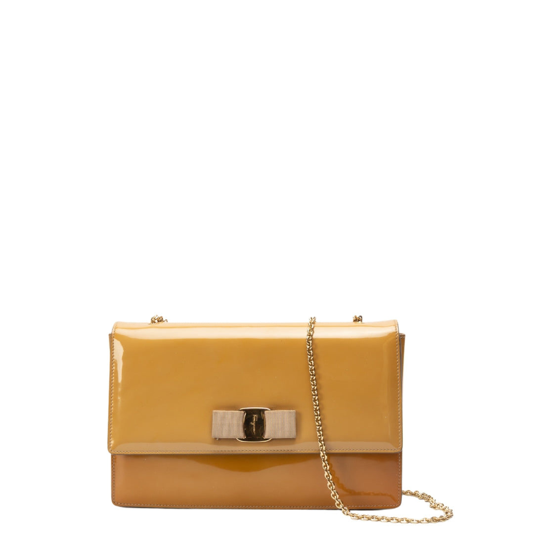 Salvatore Ferragamo Yellow Patent Leather Vara Bow Crossbody Bag