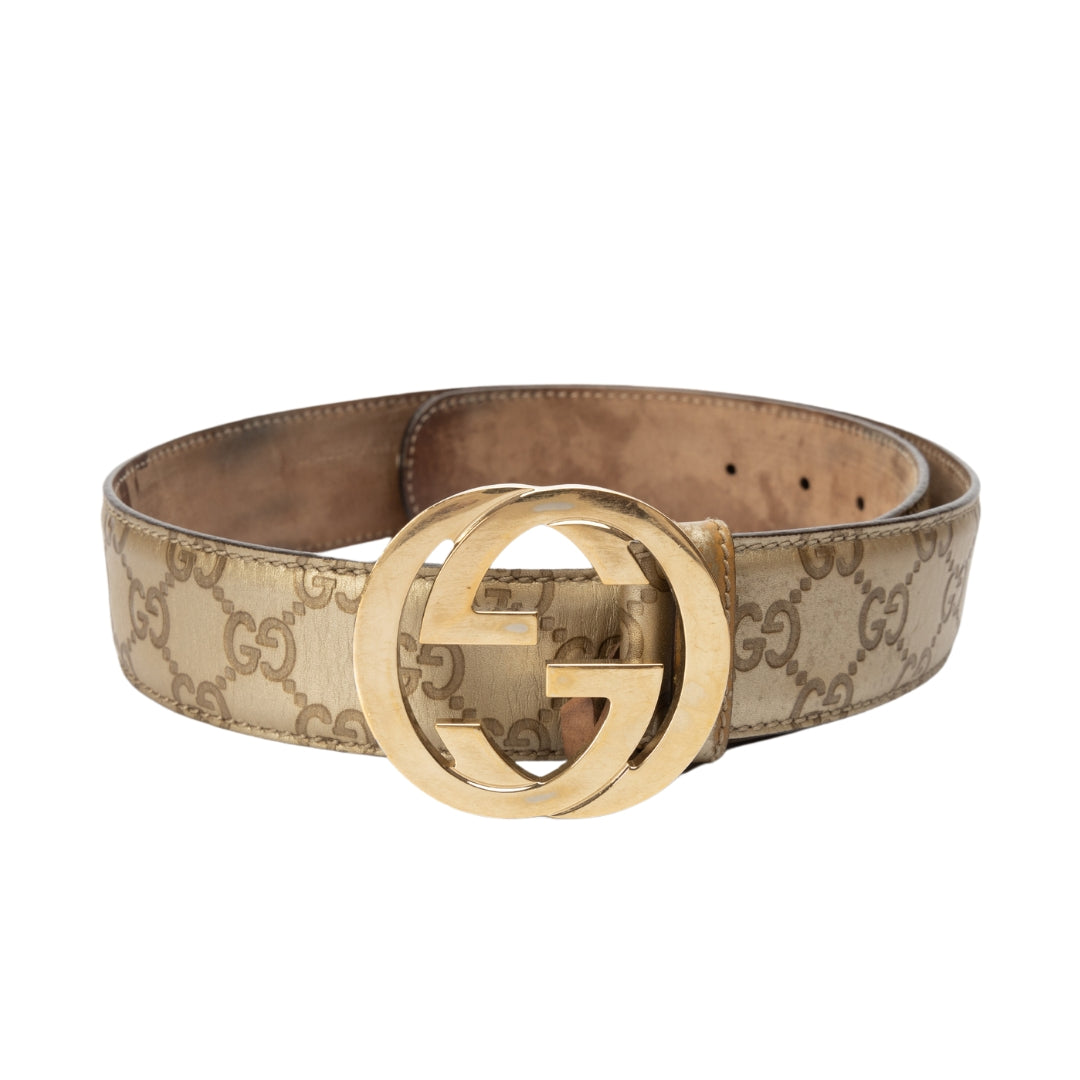 Gucci Metallic Gold Guccissima Leather Interlocking G Buckle Belt