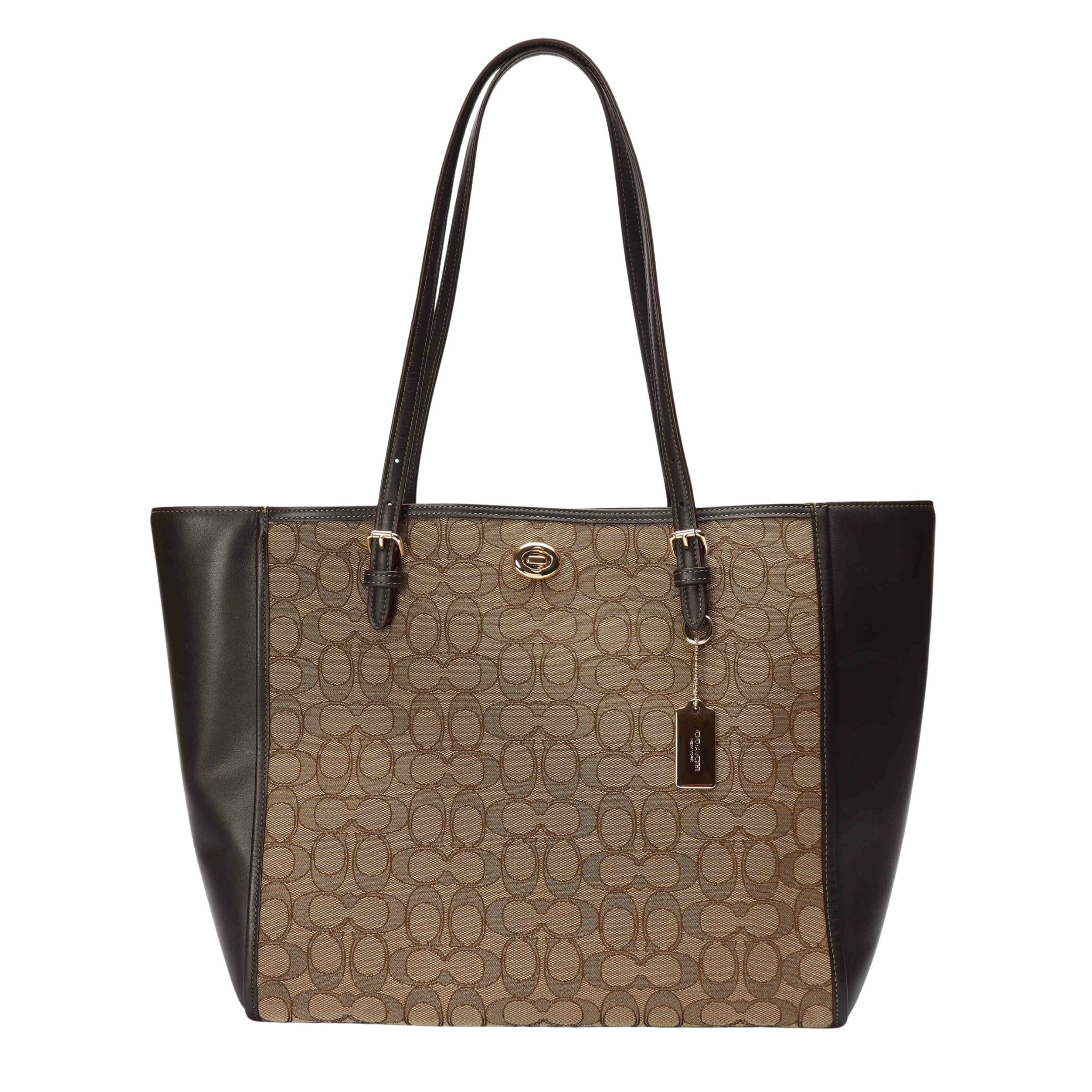 Coach Turnlock Beige/Black Shopper Tote