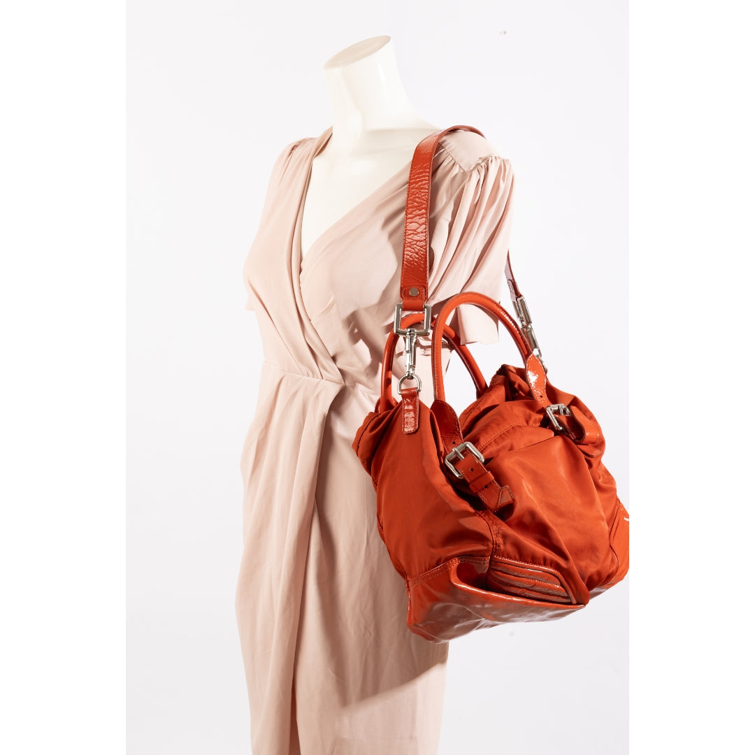Burberry Red Nylon Buckle Handle Shoulder Bag